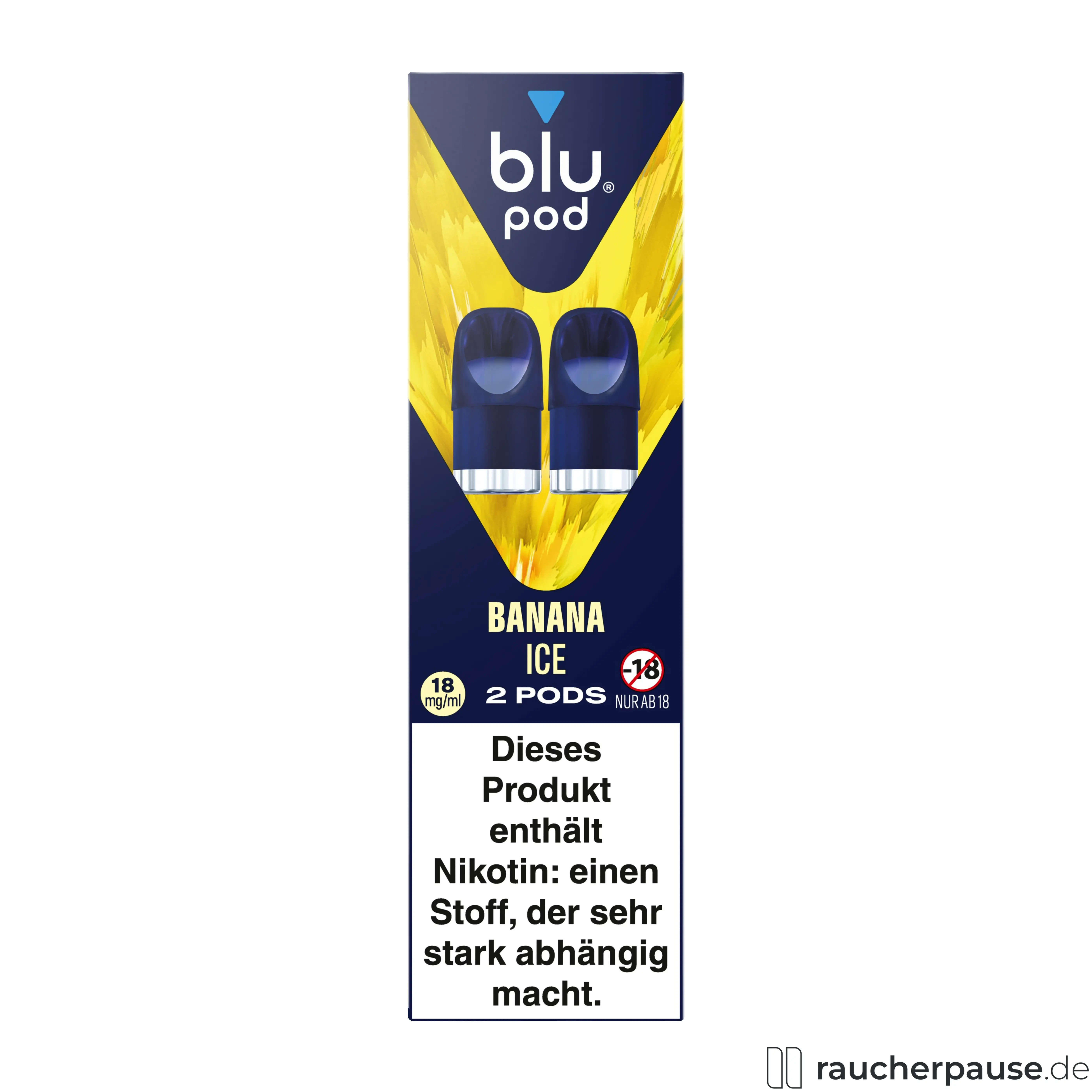 Blu Pod Banana Ice 18mg/ml Nikotin | 2 Pods | Kompatibel mit Blu Bar Kit E-Zigarette Geschmack: Banane, Ice / Nikotingehalt: 18 mg/ml