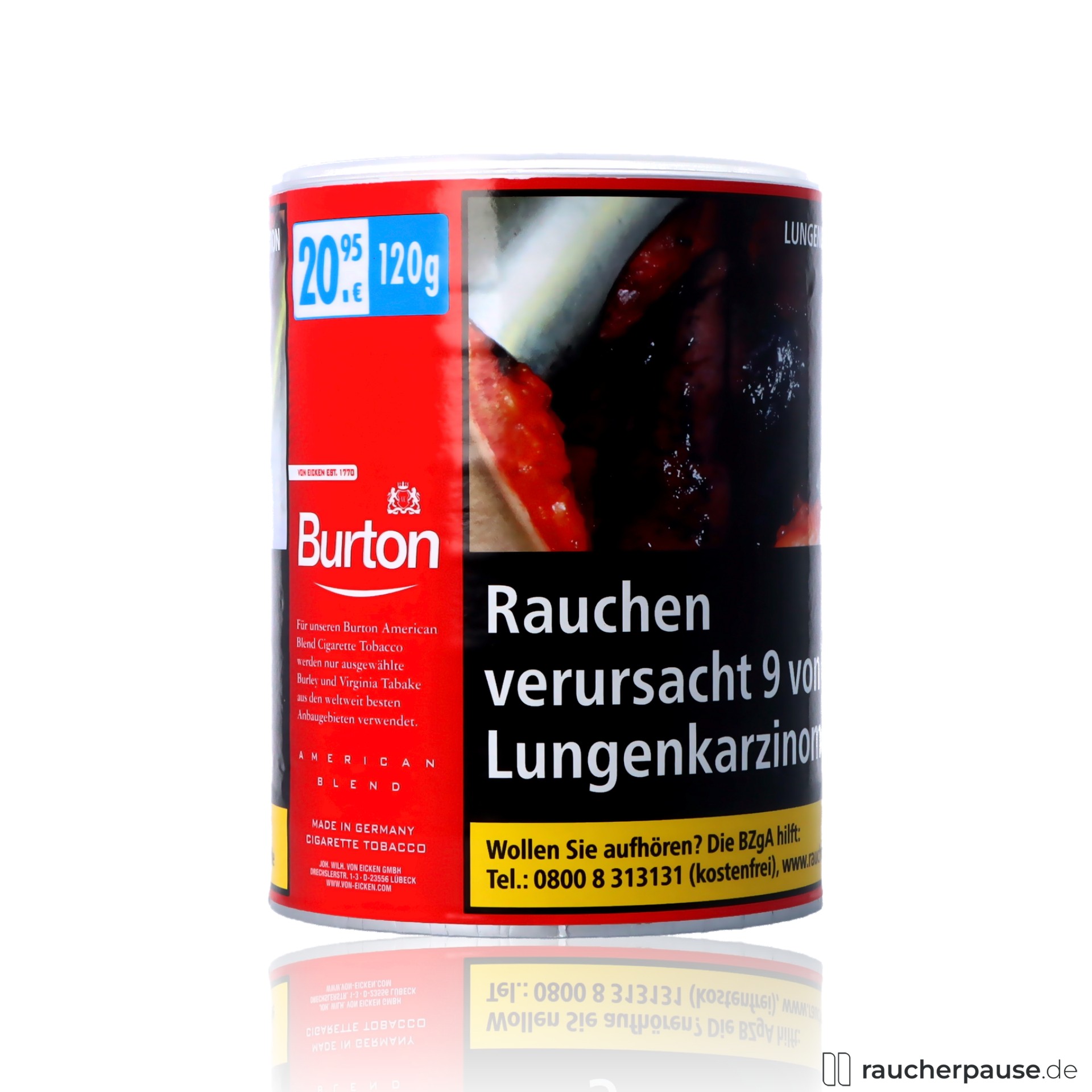 burton original red tabak feinschnitt dose wuerziges aroma , packshot seitlich
