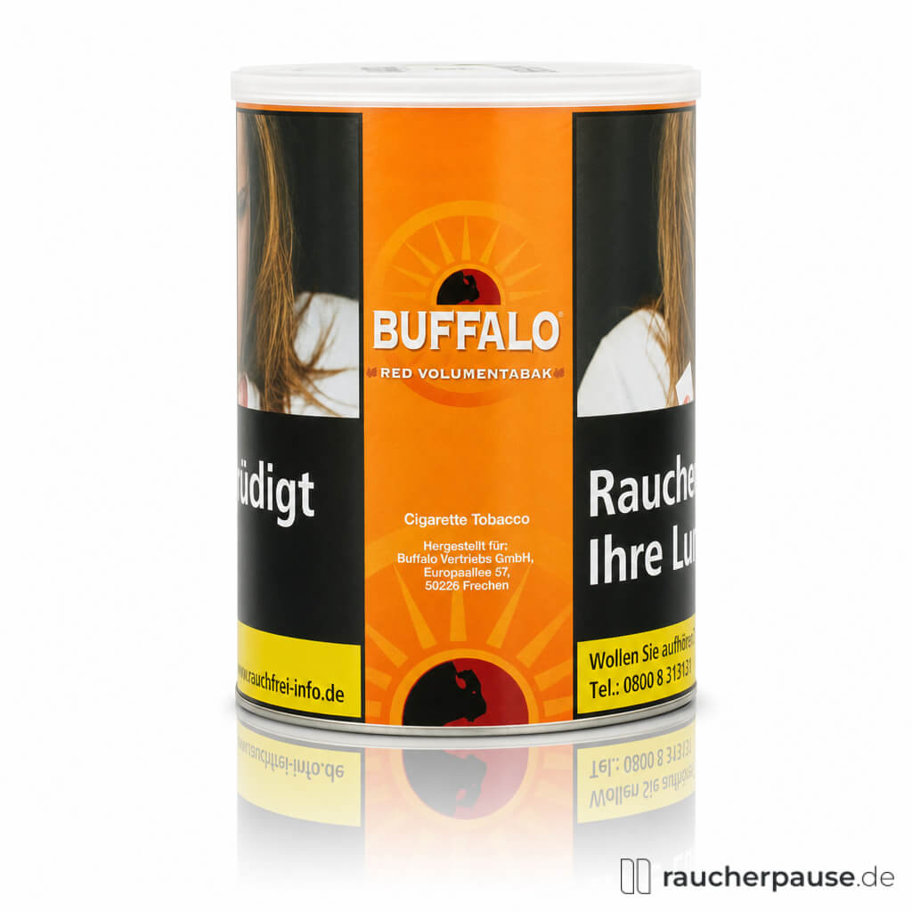 Buffalo Volumentabak Red in 75g Dose mit orange-schwarzem Design und BUFFALO-Logo auf der Vorderseite.