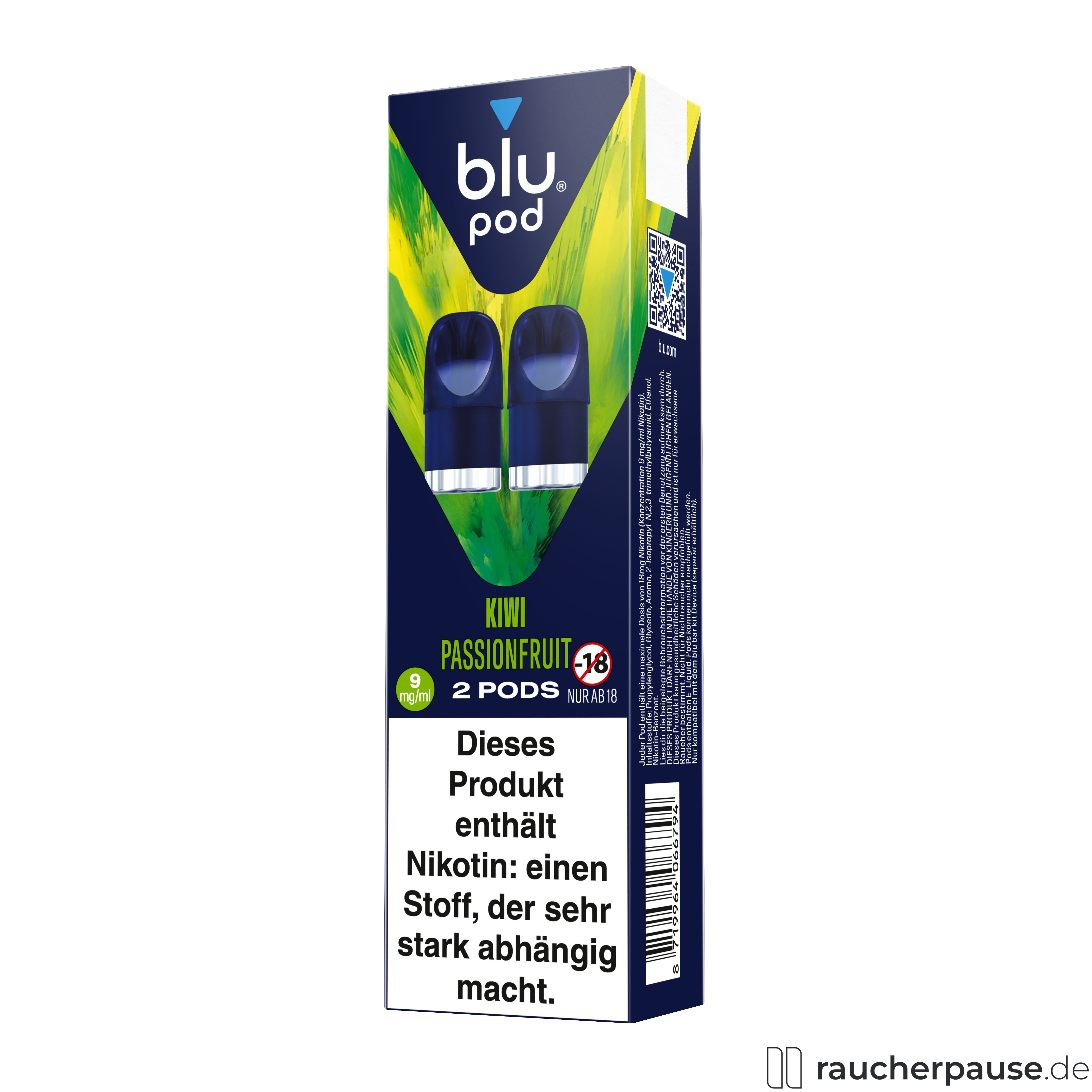 blu, blu pod kiwi passionfruit 9mg , packshot seitlich