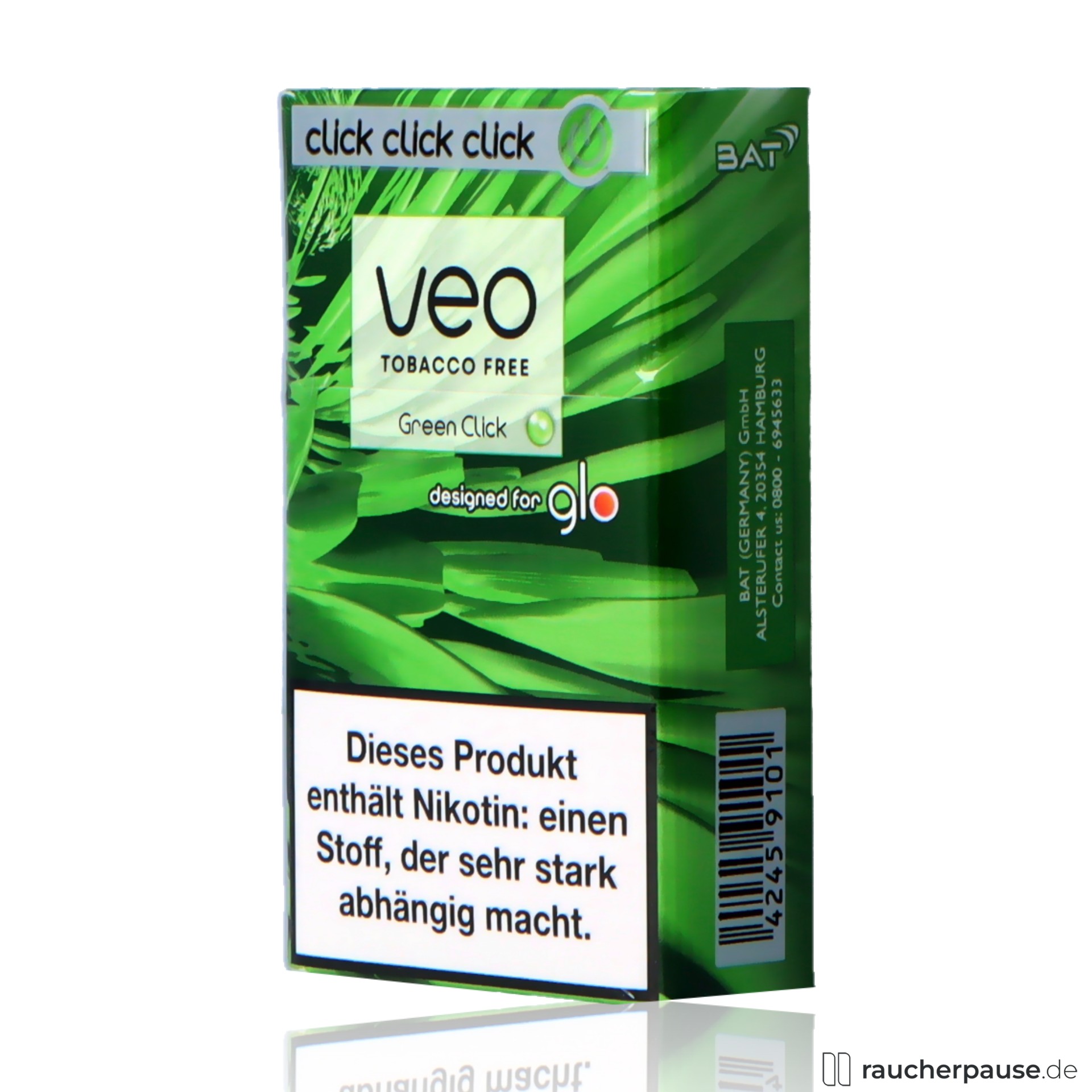 veo, veo green click sticks fuer glo stueck pfefferminz , packshot seitlich