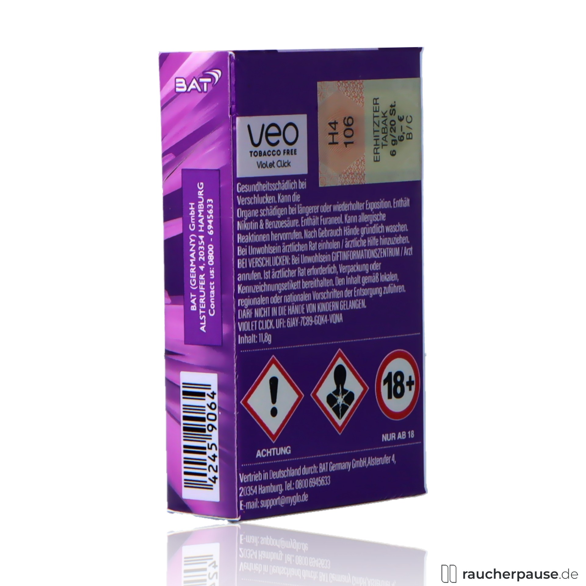 veo, veo violet click sticks fuer glo stueck blaubeere , packshot seitlich