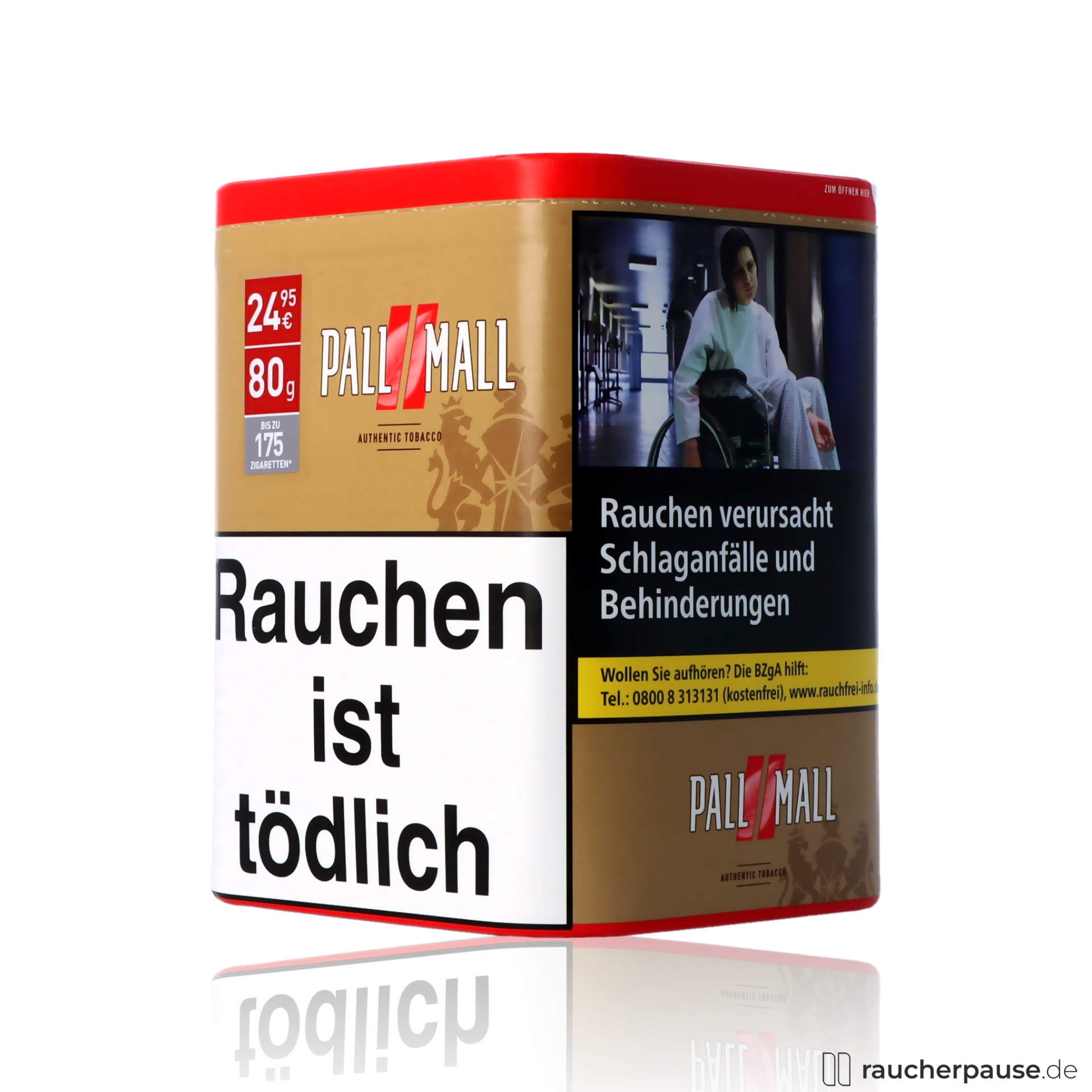 pall mall authentic red xxl volumentabak 80g dose ohne aromazusaetze , packshot vorderseite