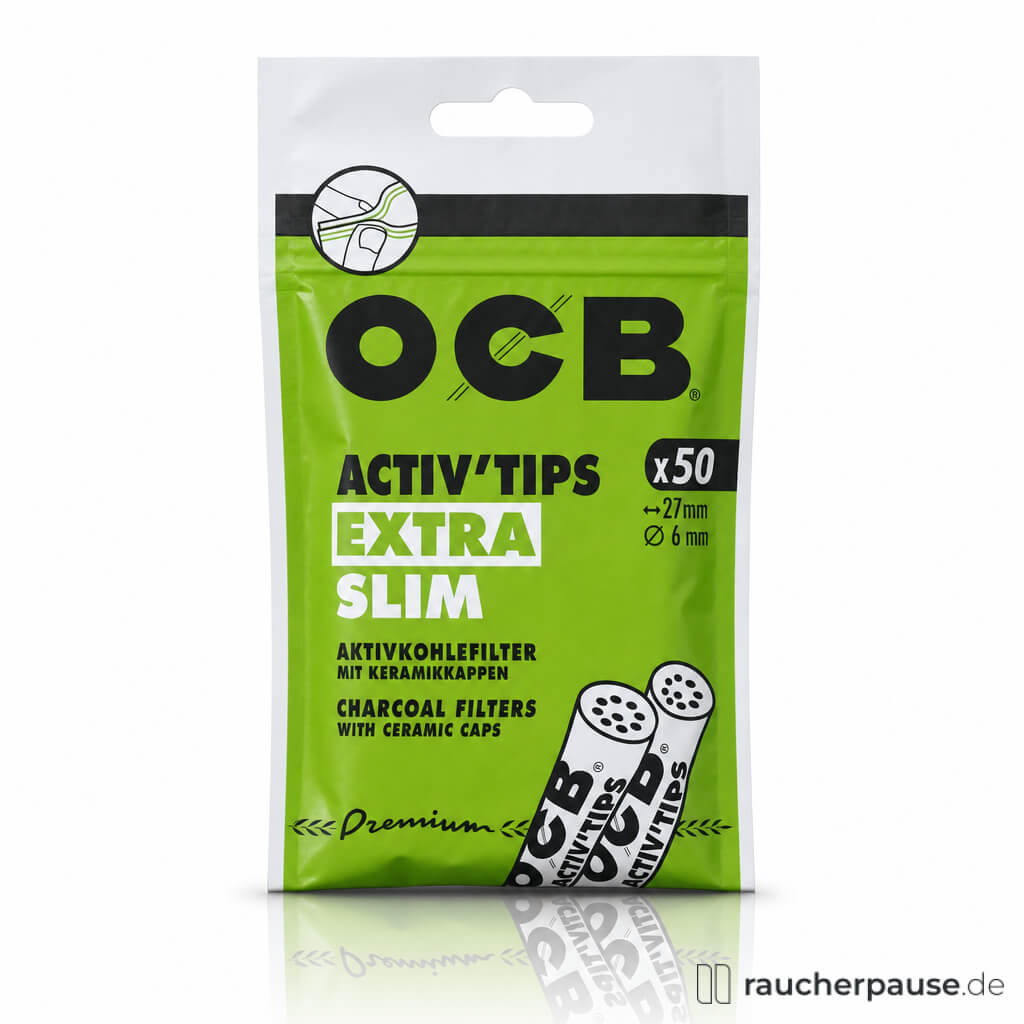 OCB Activ'Tips Extra Slim 6 mm | 50 Stück | Aktivkohlefilter