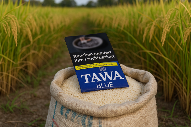 Tawa Tabak Blue packung in einem Sack Getreide in einem Getreidefeld