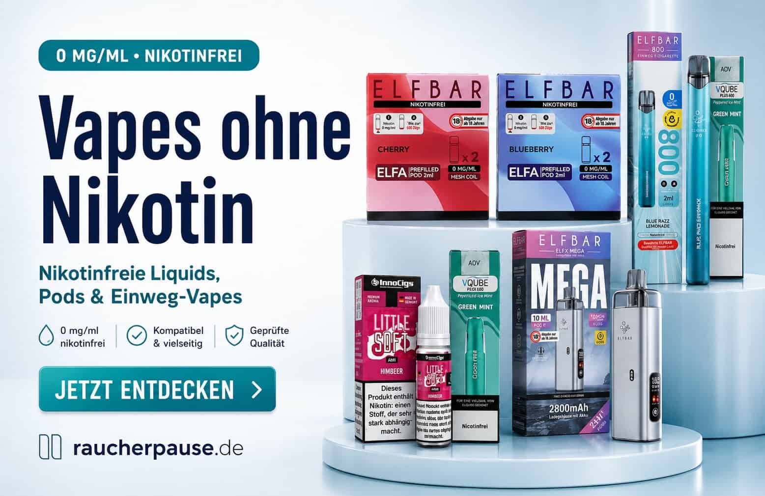 Vapes ohne Nikotin kaufen mit nikotinfreien Liquids, Pods, Einweg-Vapes und Zubehör
