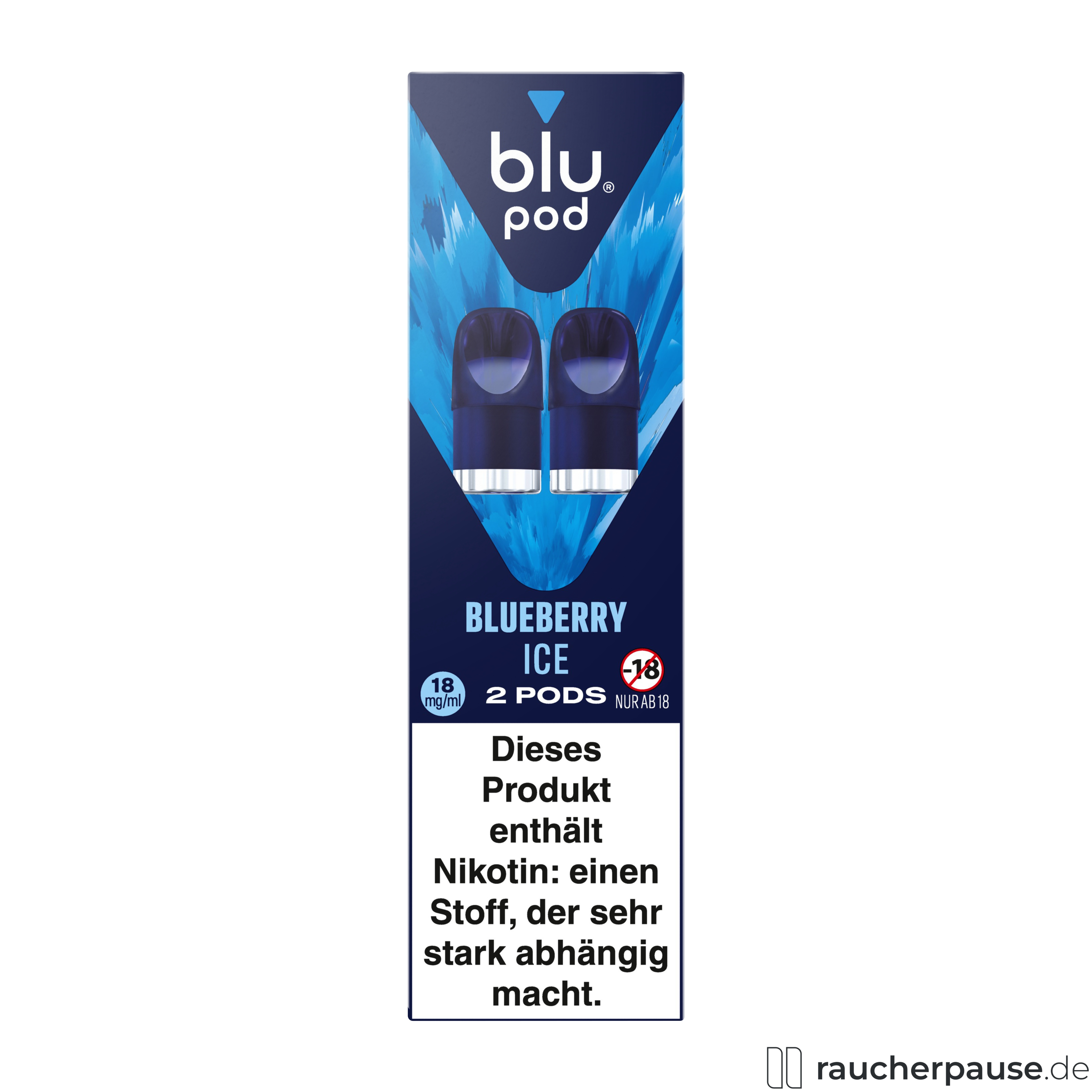 Blu Pod Blueberry Ice 18mg/ml Nikotin | 2 Pods | Kompatibel mit Blu Bar Kit E-Zigarette blu, blu pod blueberry ice , packshot vorderseite