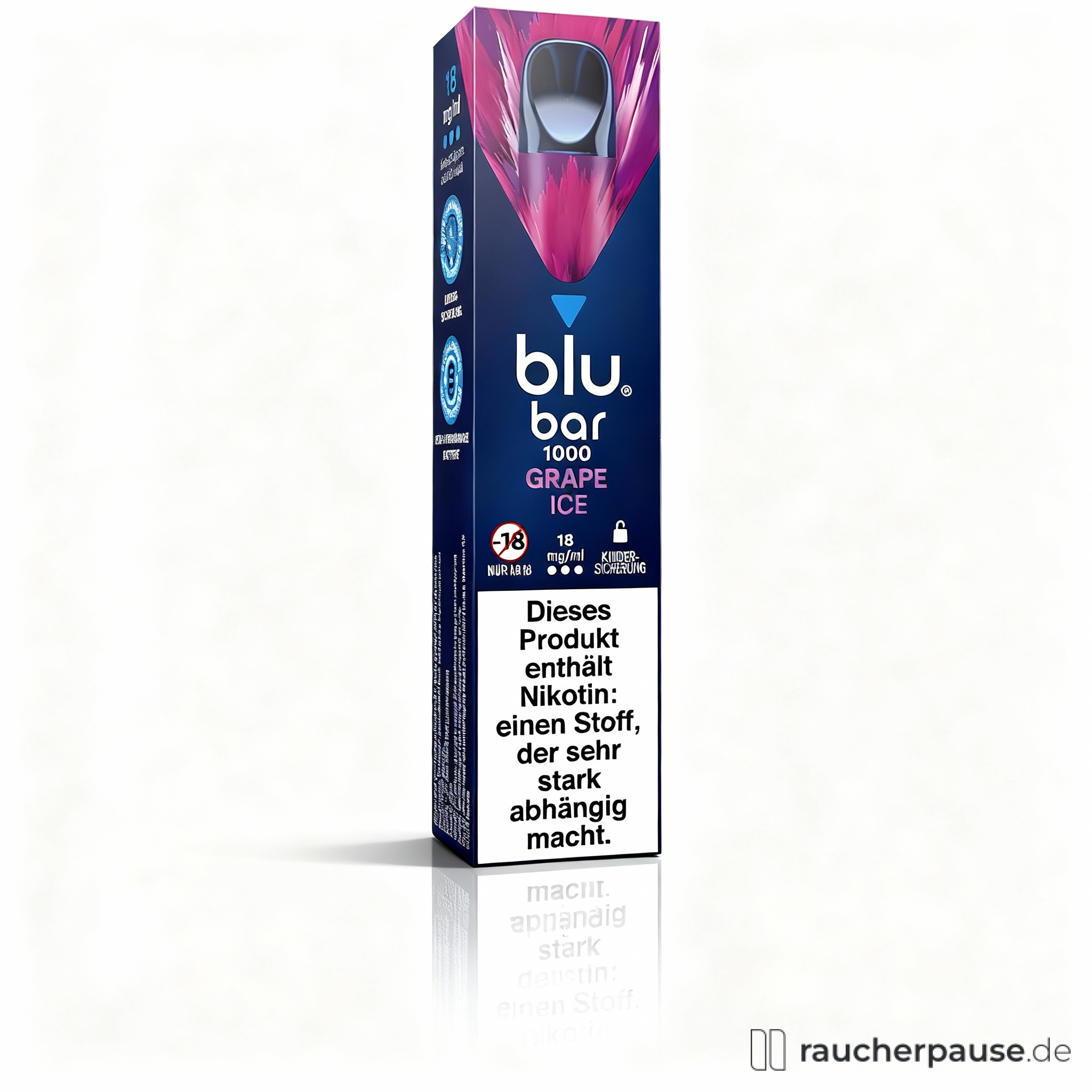 blu bar 1000 Einweg E-Zigarette Grape Ice | 18 mg Nikotin | Fruchtiger Genuss für unterwegs | Bis zu 1000 Züge