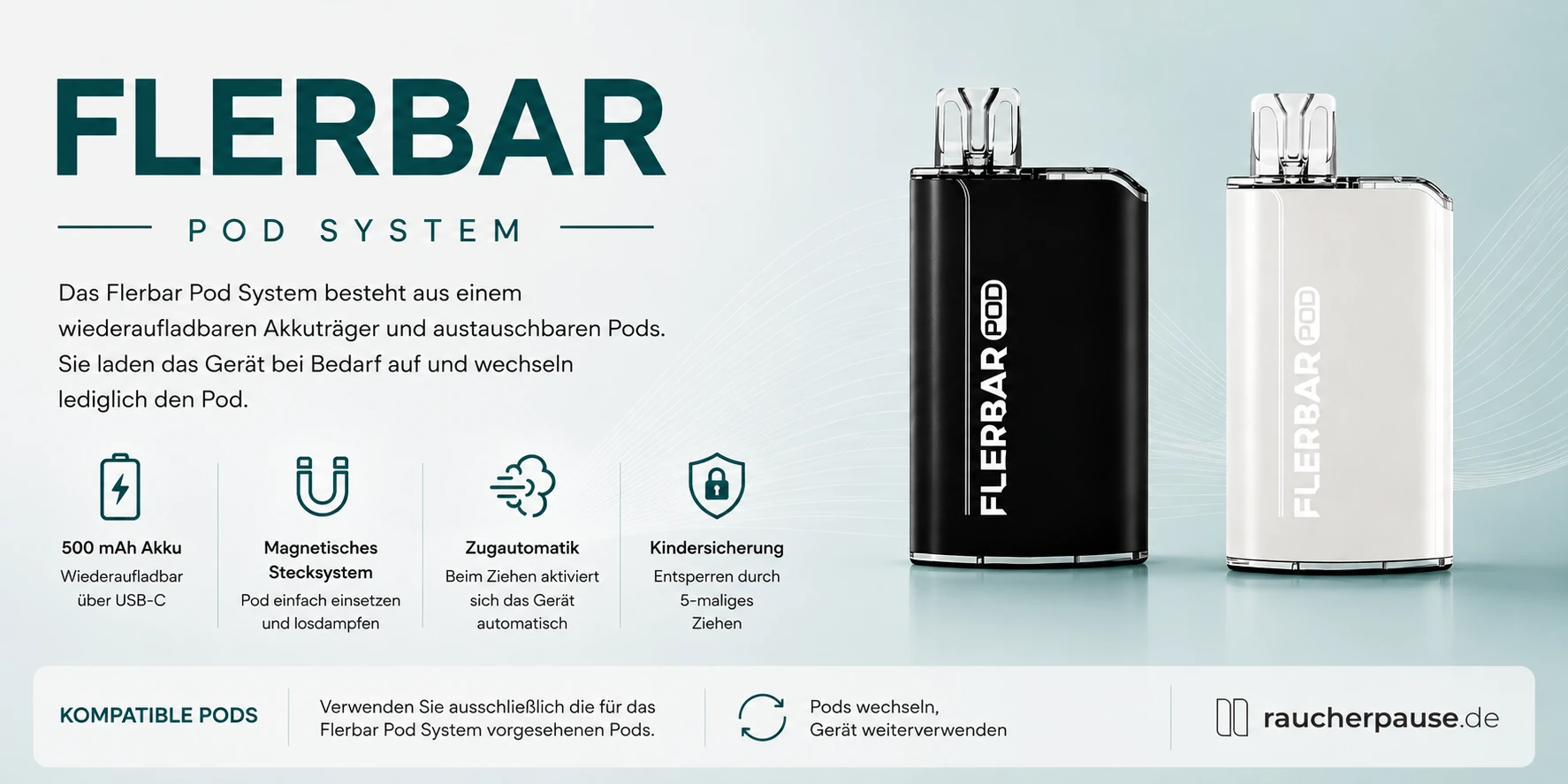 Flerbar Pods und wiederaufladbares Flerbar Gerät
