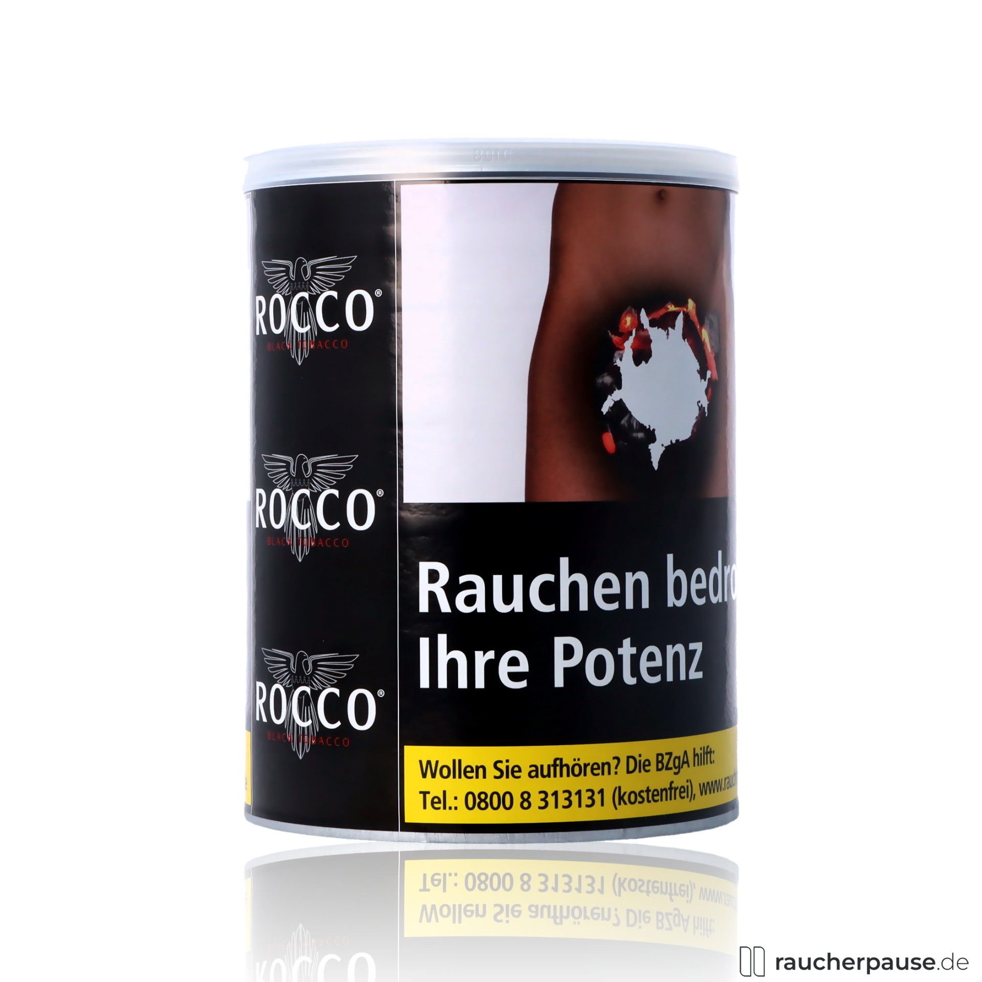 rocco black tobacco drehtabak dose kraeftiger geschmack , packshot vorderseite