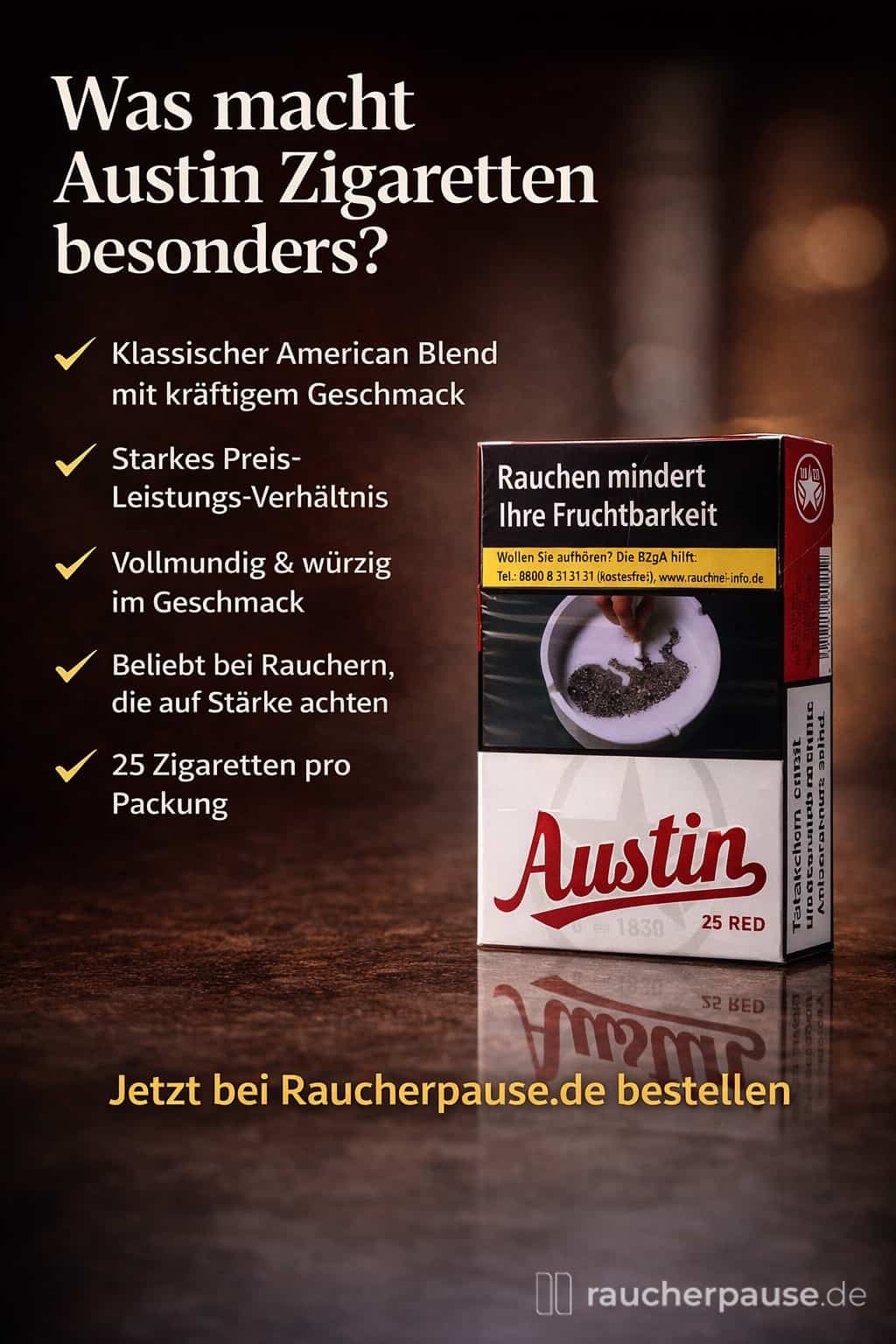 Austin Red Zigaretten kaufen – kräftiger American Blend und günstiger Preis