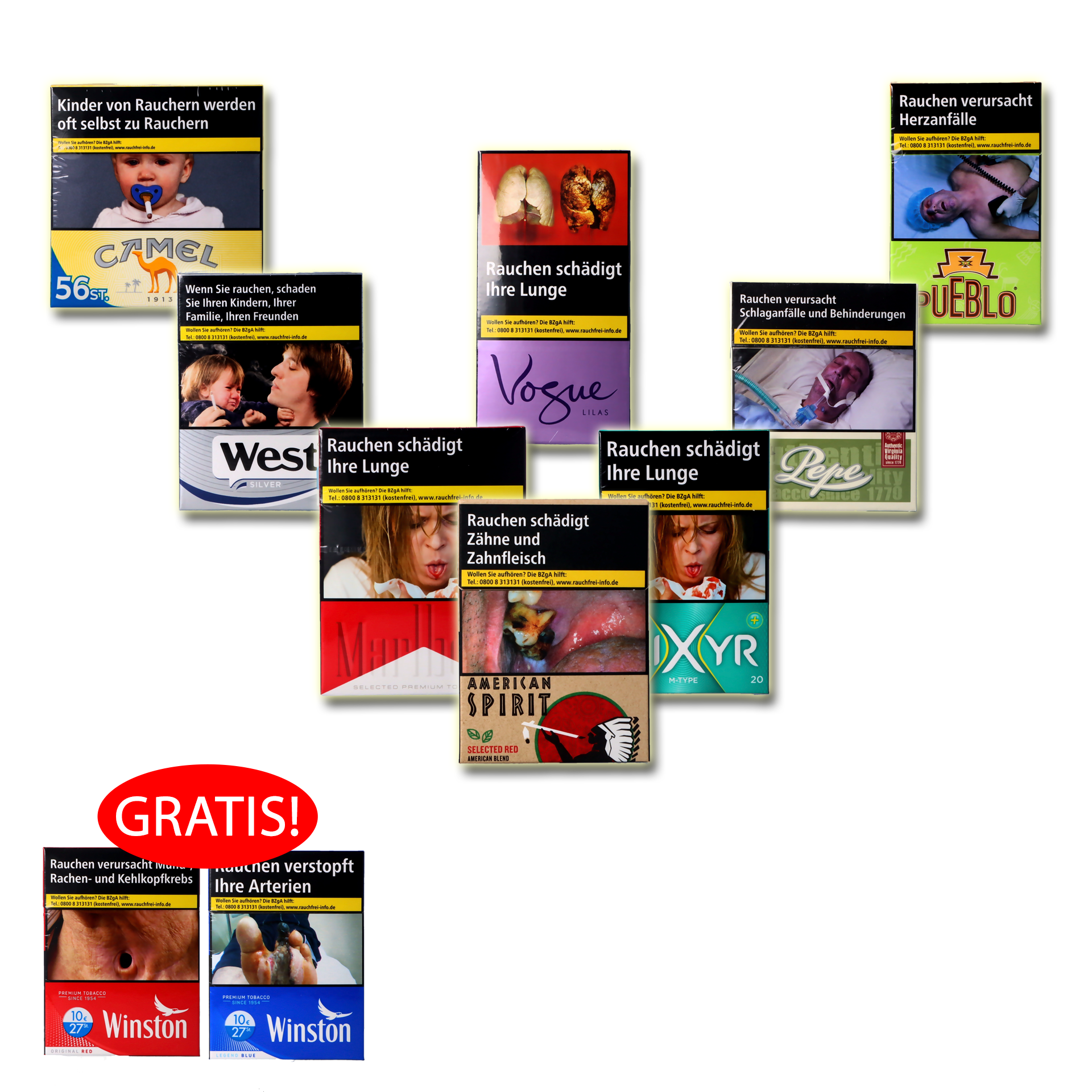 Übersicht der verschiedenen Sorten Zigaretten