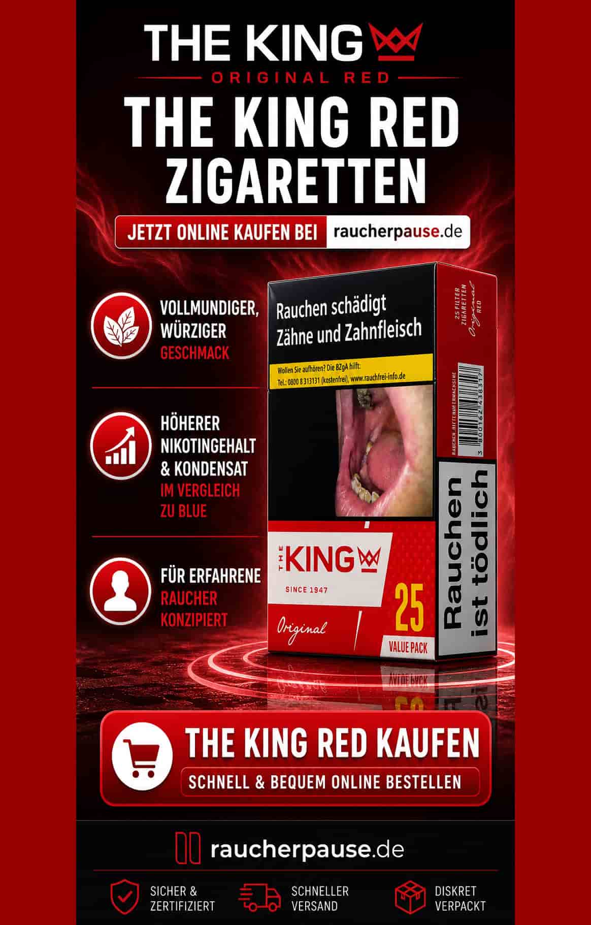 The King Red Zigaretten kaufen – kräftiger und würziger Geschmack in 25er Packung