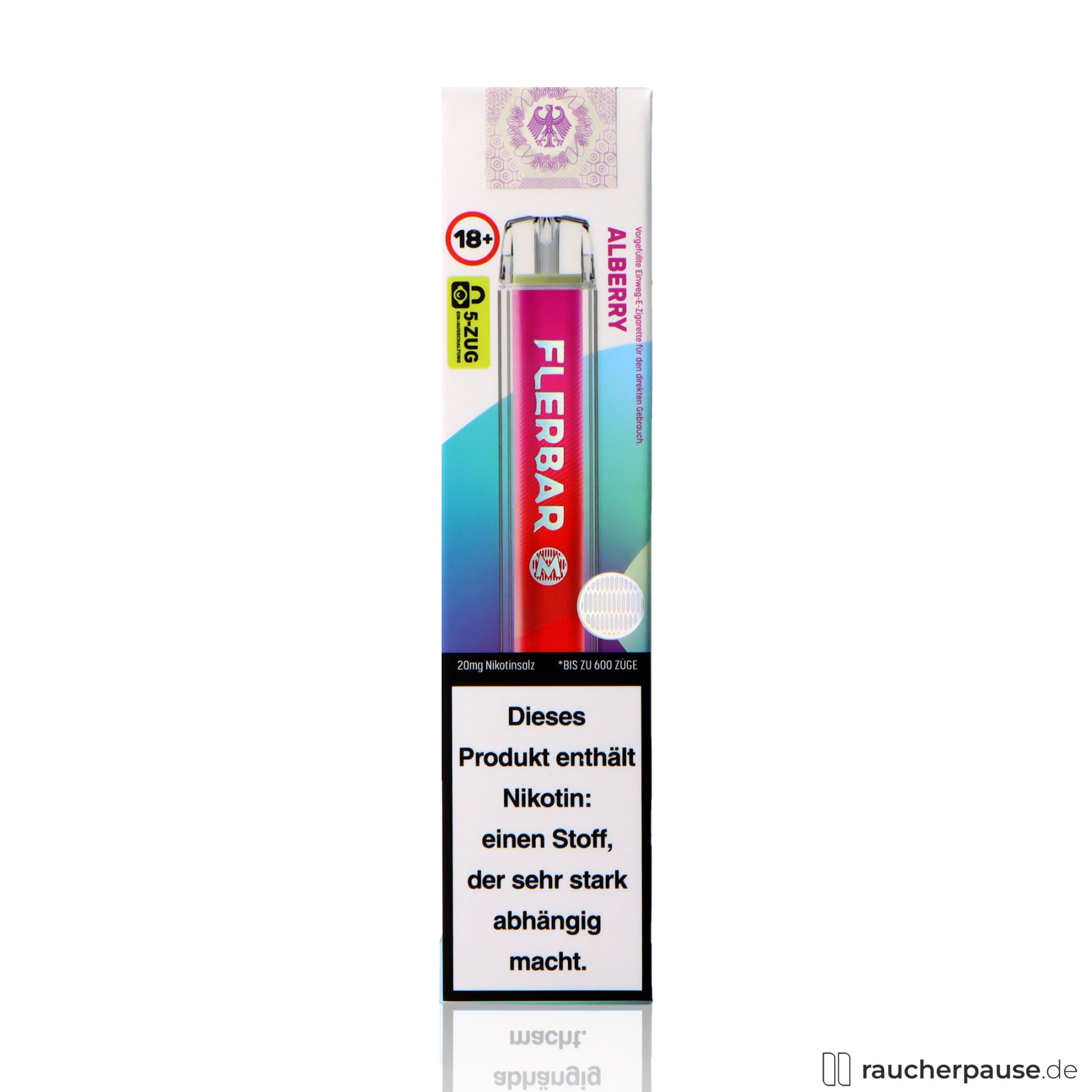 Flerbar Einweg Vape | Alberry | 600 Züge | 20 mg/ml Nikotin | Beerenmix flerbar, flerbar einweg vape alberry zuege ml nikotin beerenmix, packshot seitlich
