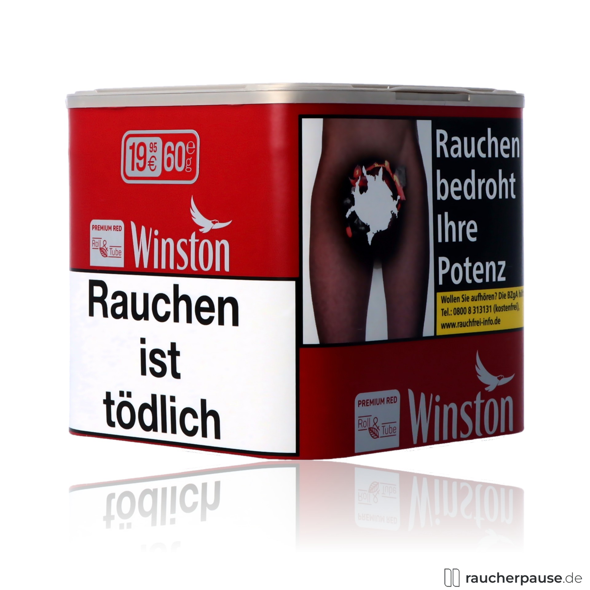 winston premium red tabak 60g dose american blend mittelstark , packshot hinterseite