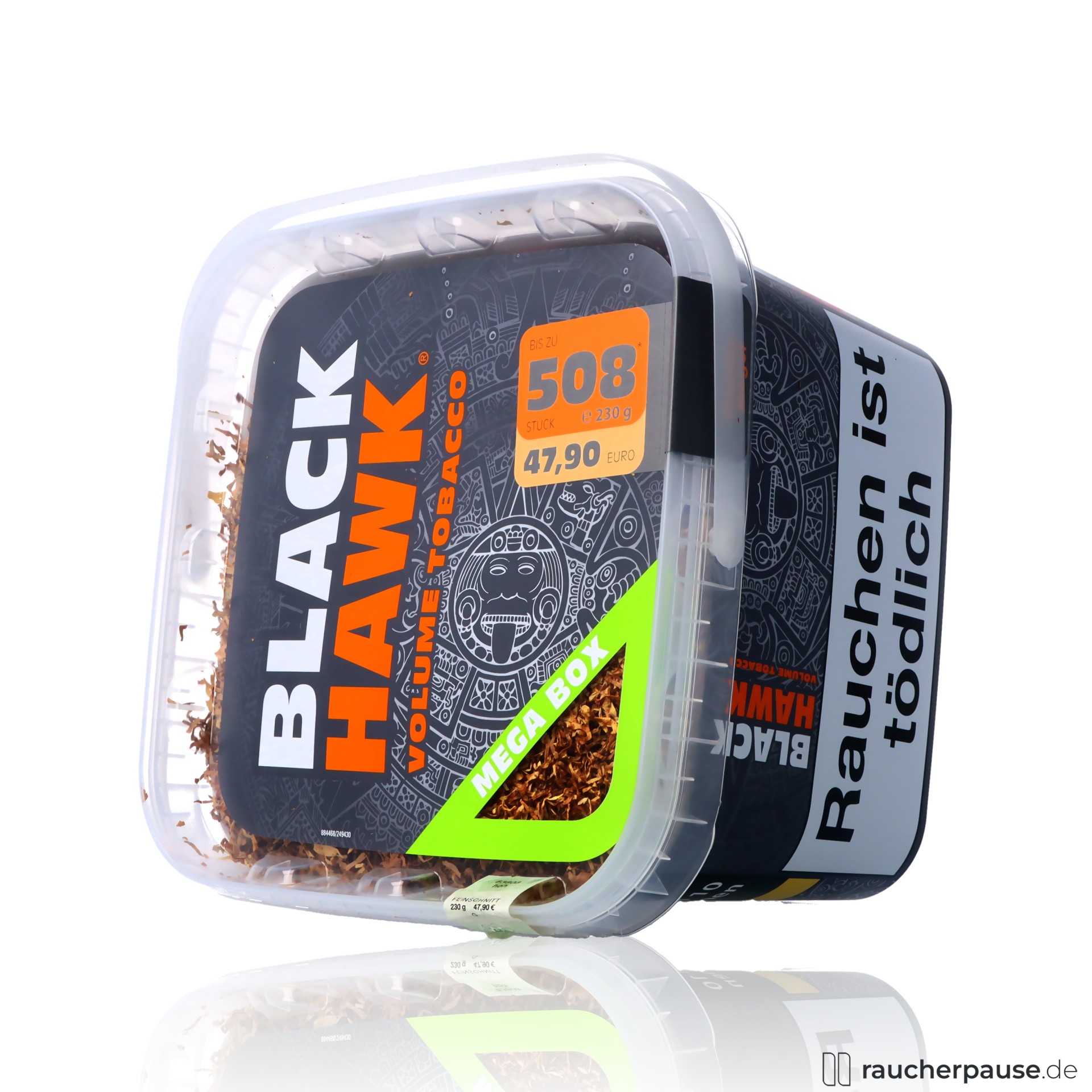 black hawk volumentabak mega box american blend wuerzig stark , packshot seitlich