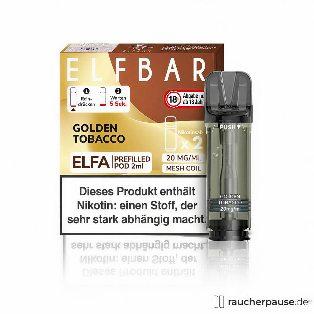 ELFBAR ELFA Golden Tobacco Pods | 20mg Nikotin | 2er Pack | Mesh-Coil Technologie