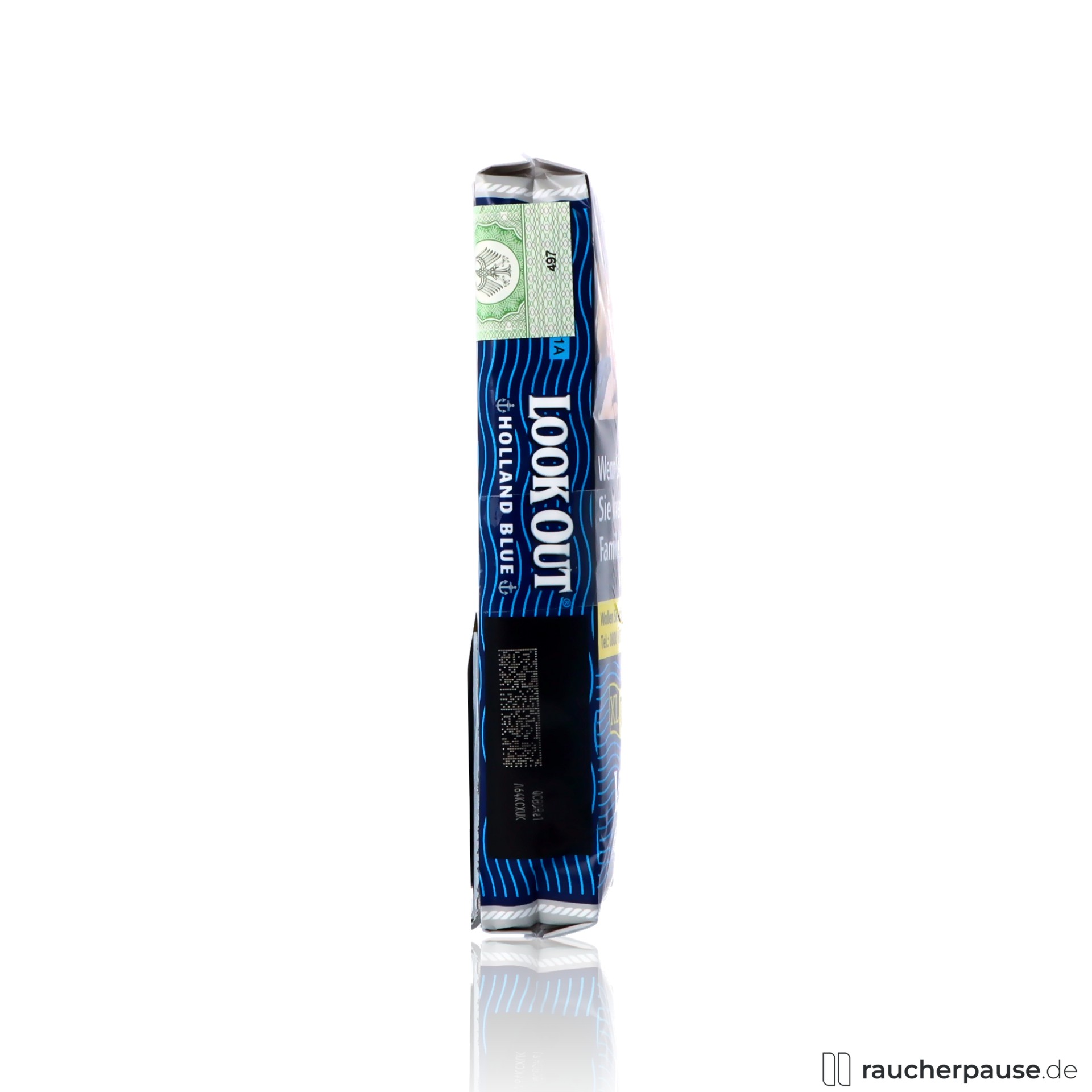 look out blue shag tabak 50g pouch intensiver geschmack hollaendische mischung , packshot hinterseite