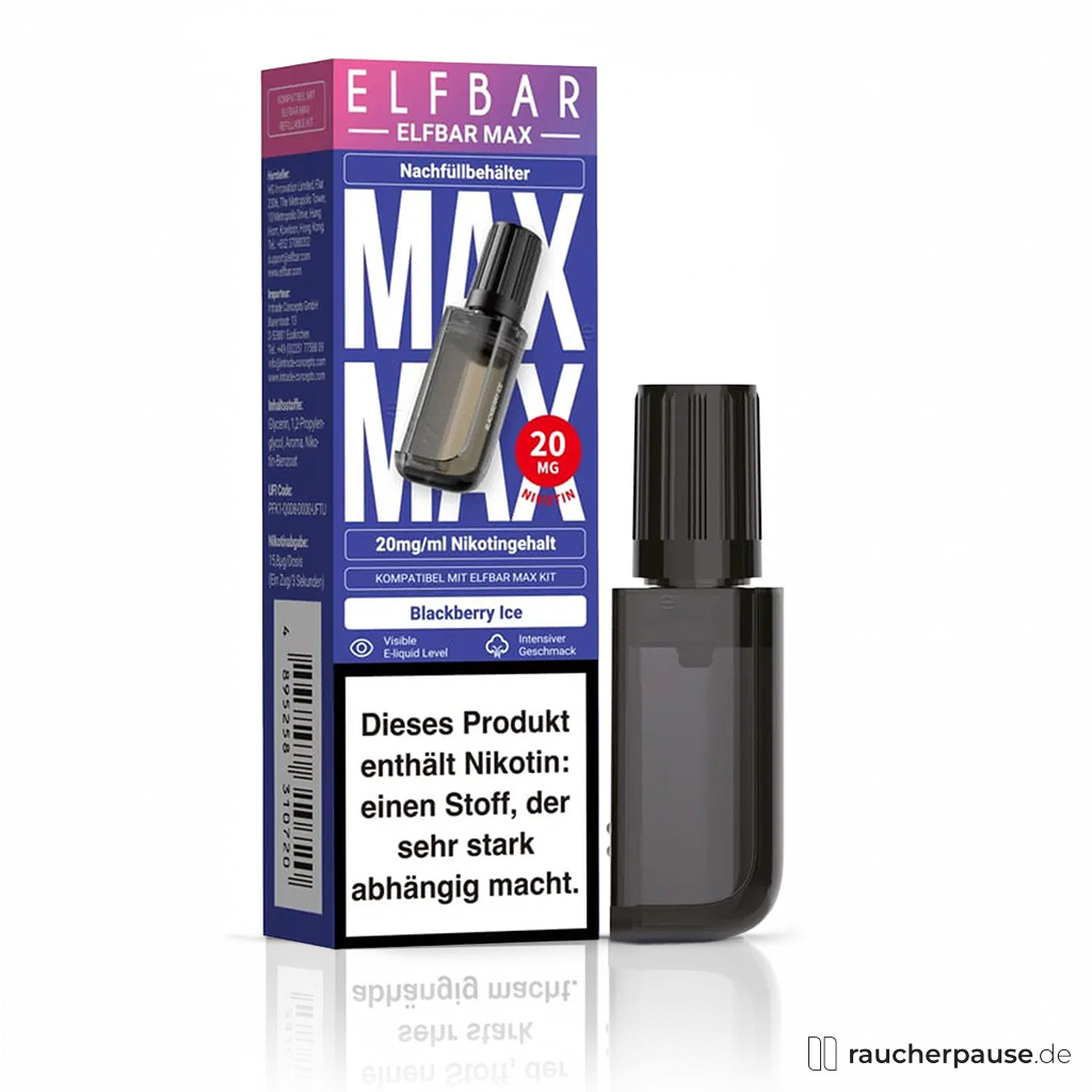 ElfbarMAX Blackberry Ice Nachfüllpod | 10ml | 20mg Nikotin | Kompatibel mit ELF BAR MAX Kit | Beerig-frische Vape-Erfahrung
