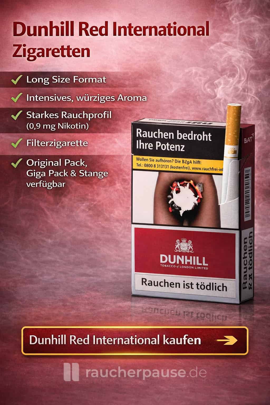 Dunhill Red International Zigaretten kaufen – intensiver Geschmack und starkes Rauchprofil