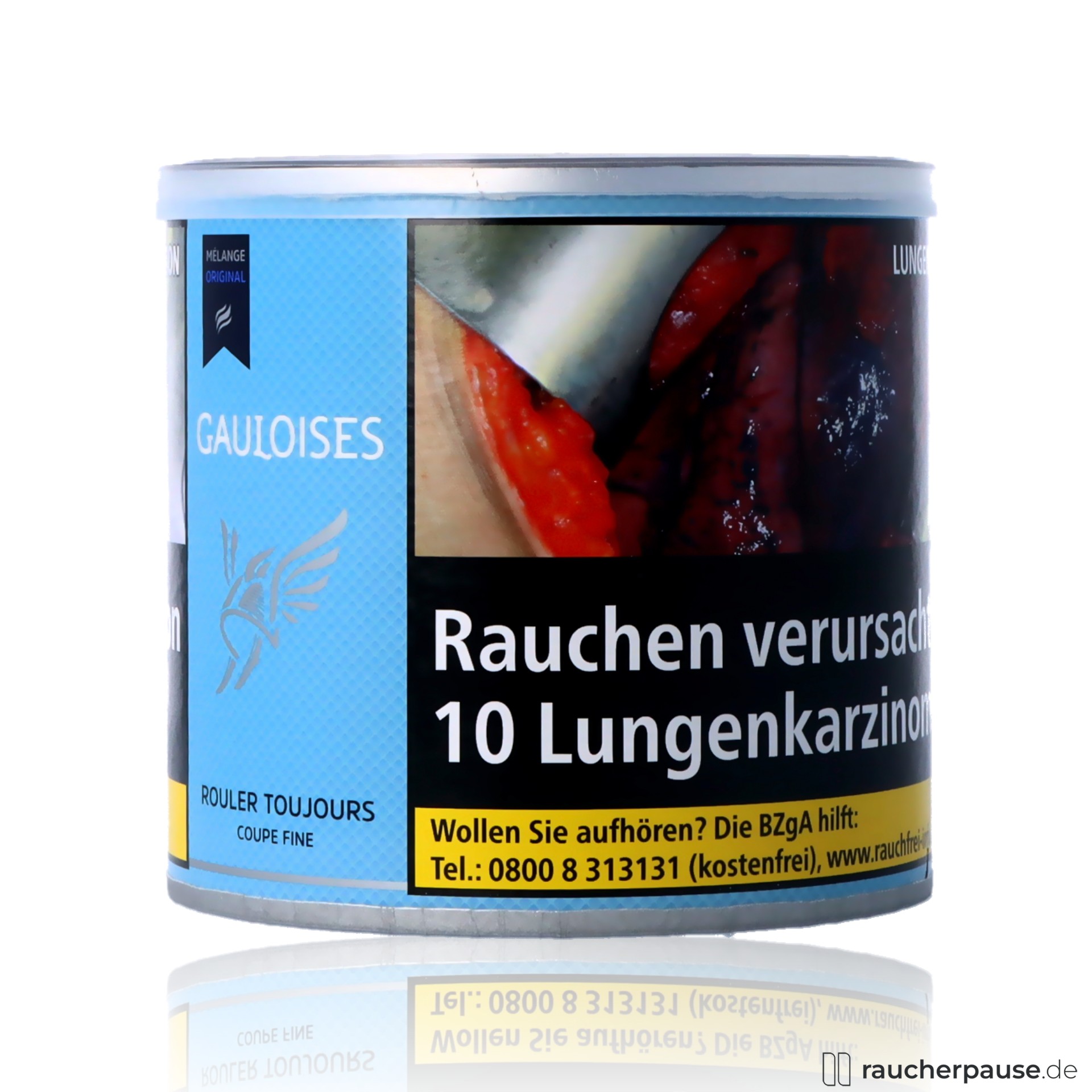 gauloises melange hellblau dose feinschnitt drehtabak air cured aroma , packshot hinterseite