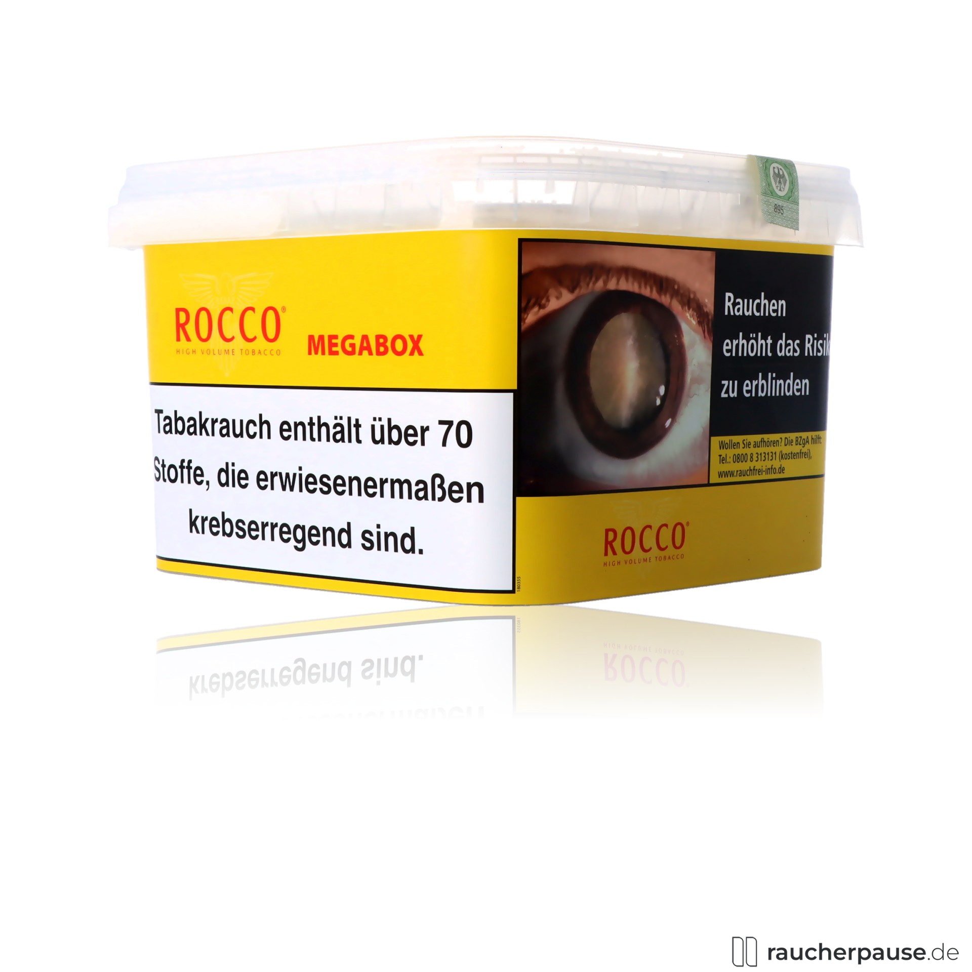 rocco high volumentabak gelb eimer american blend zigaretten , packshot hinterseite