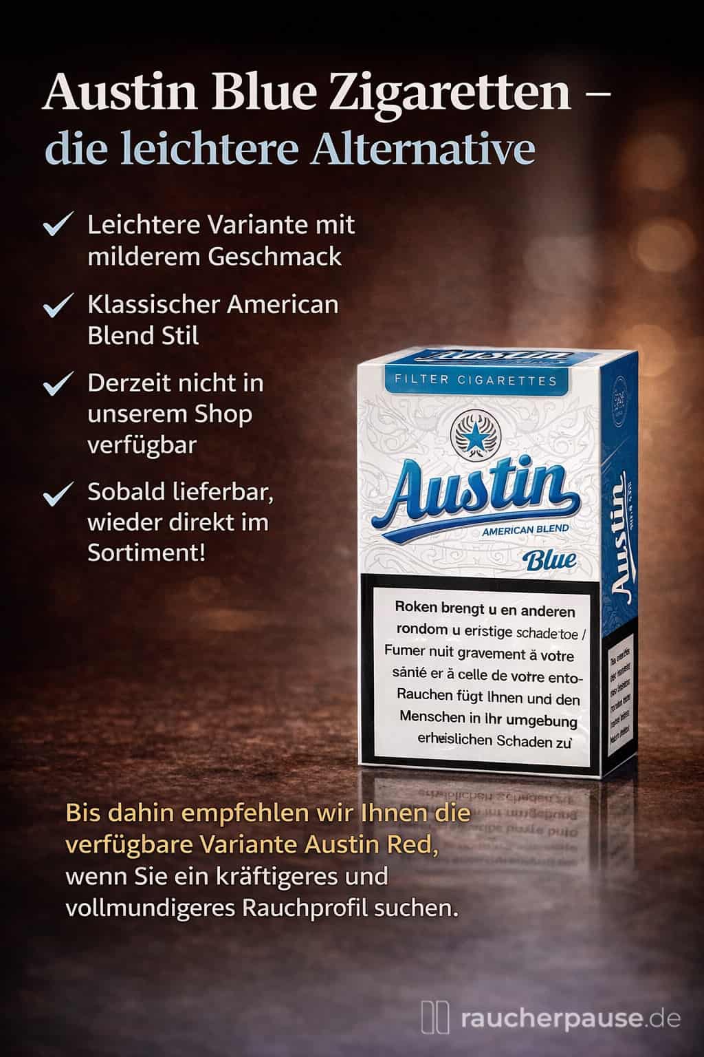 Austin Blue Zigaretten – leichte Alternative mit mildem American Blend Geschmack
