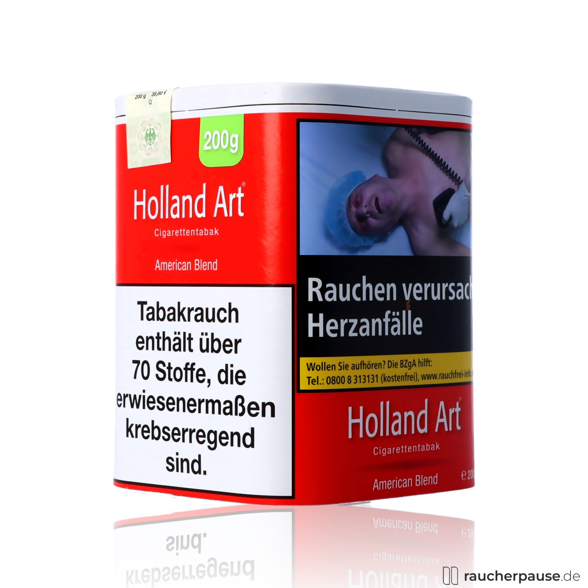 holland art american blend tabak dose klassischer feinschnitt , packshot seitlich
