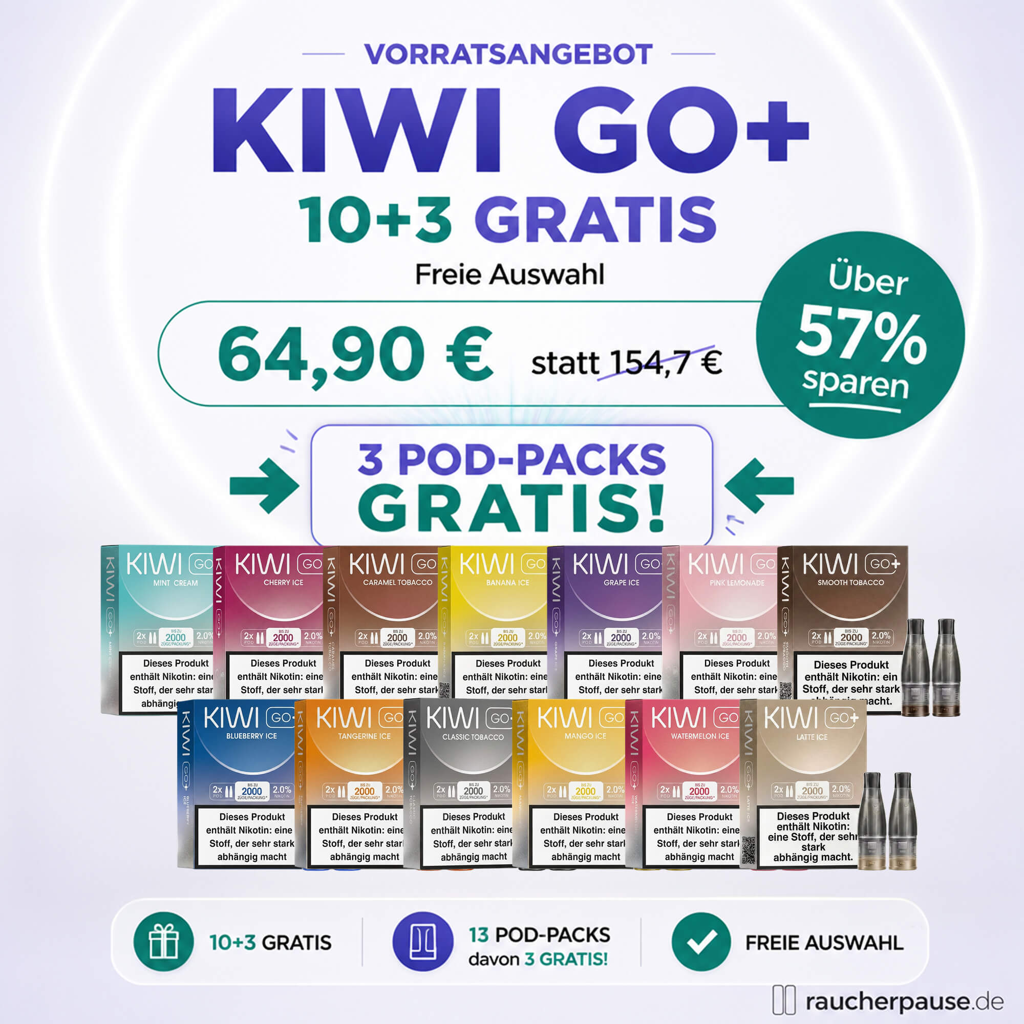 💥AKTION💥 Kiwi Go+ 10 + 3 Gratis Pods Vorratsangebot