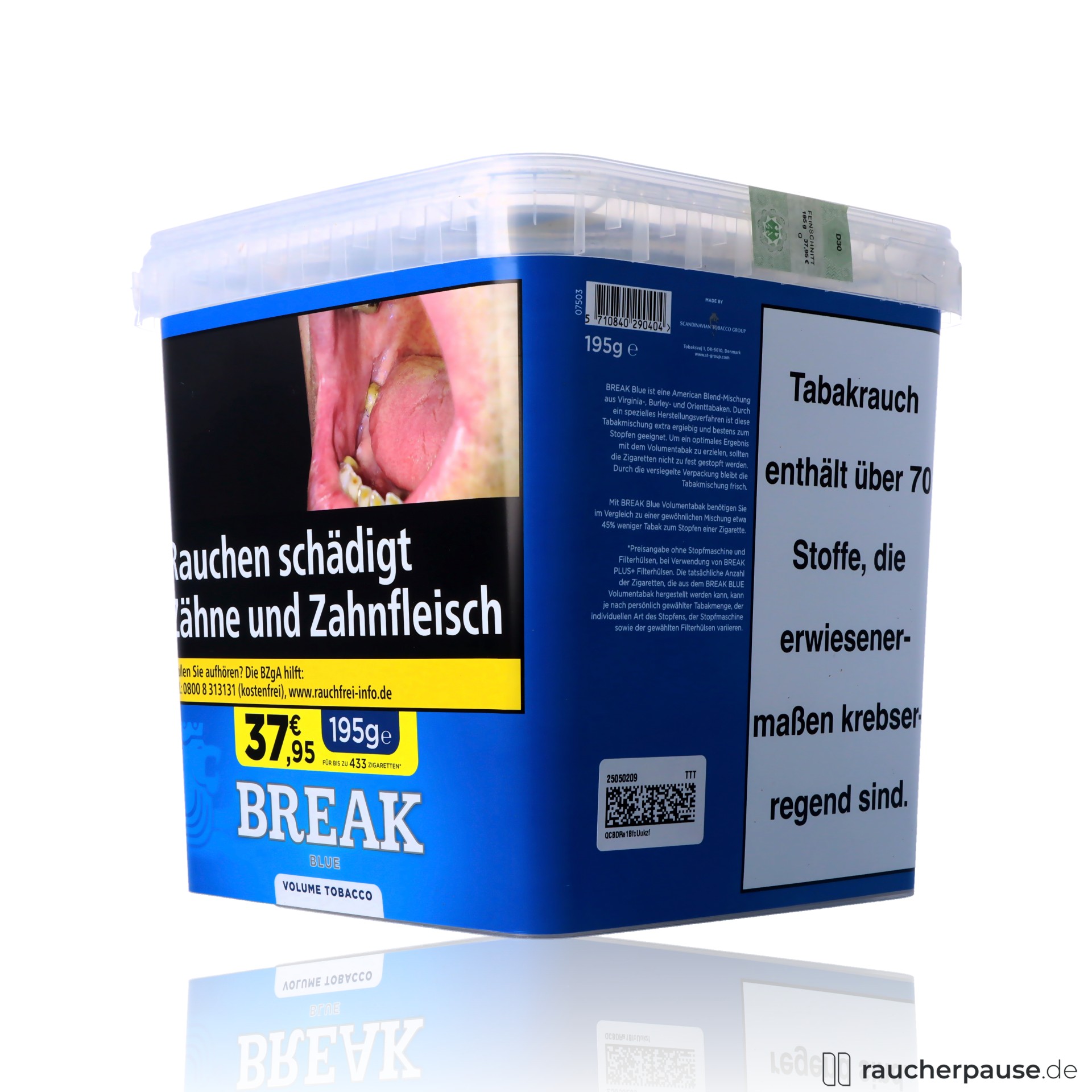 break blau volumentabak eimer american blend extra ergiebig , packshot hinterseite