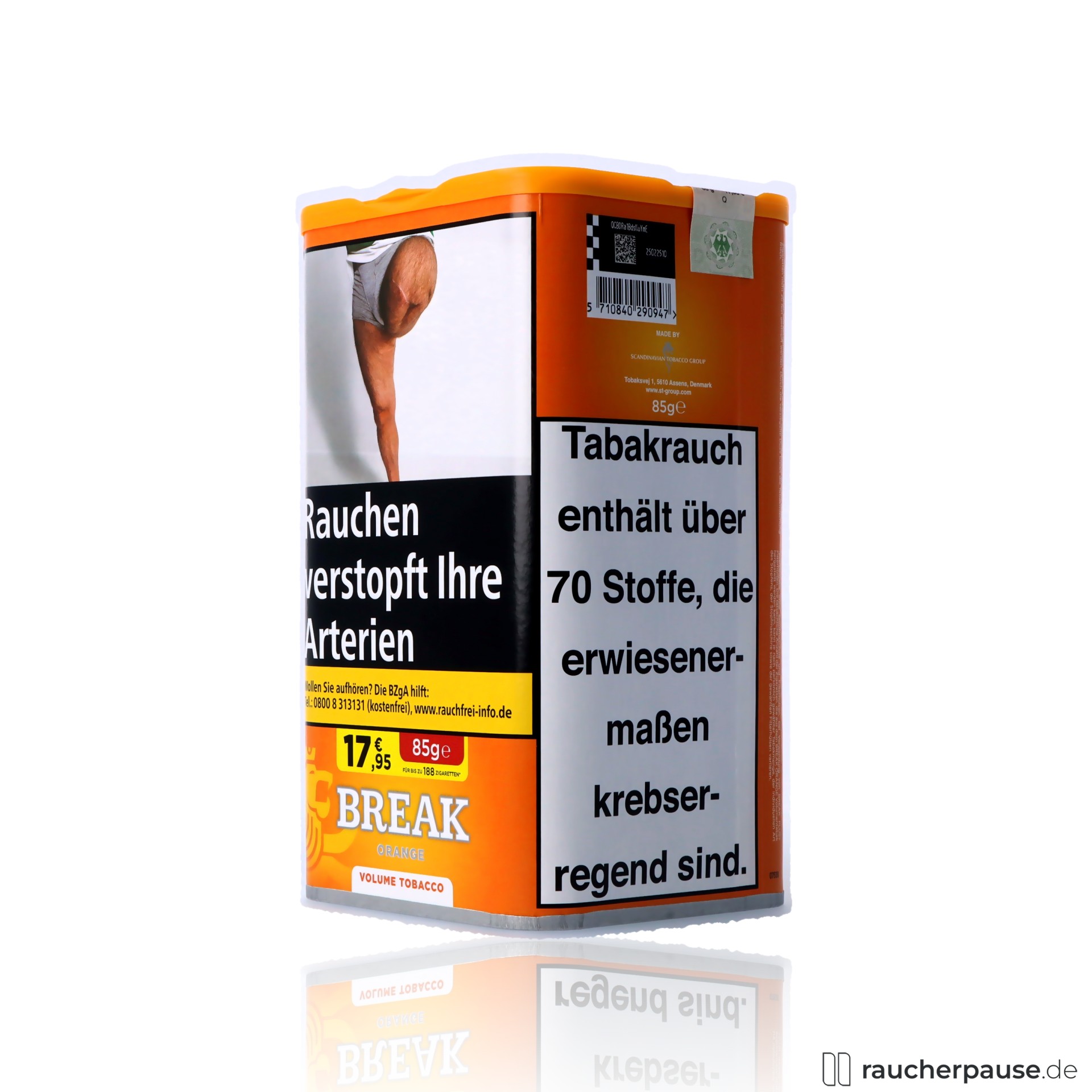 break orange volumentabak 85g dose american blend kraeftiges aroma , packshot hinterseite
