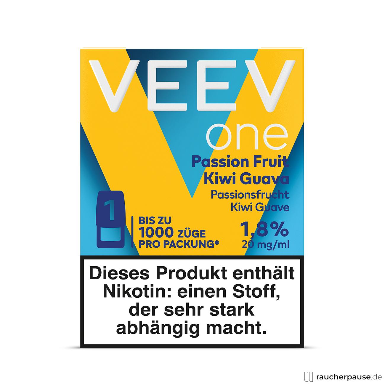 VEEV One Pod Passion Fruit Kiwi Guava | 20 mg/ml Nikotin | 1 Pod | Limitierte Edition | Passionsfrucht, Kiwi & Guave VEEV One Pod Passion Fruit Kiwi Guava | 20 mg/ml Nikotin | 1 Pod | Limitierte Edition | Passionsfrucht, Kiwi & Guave