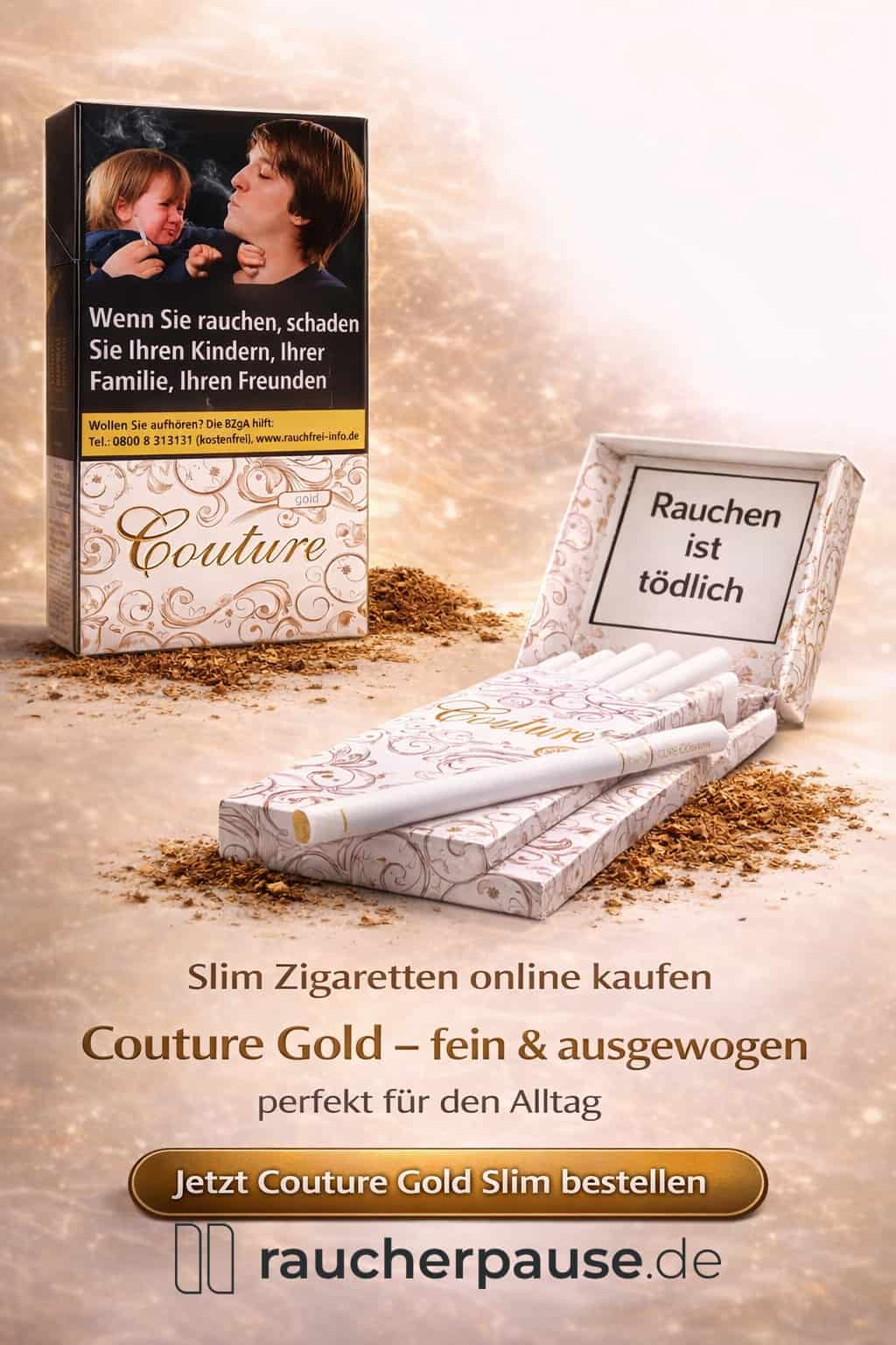 Couture Gold Slim Zigaretten kaufen – fein ausgewogene Superslim Zigaretten für den Alltag
