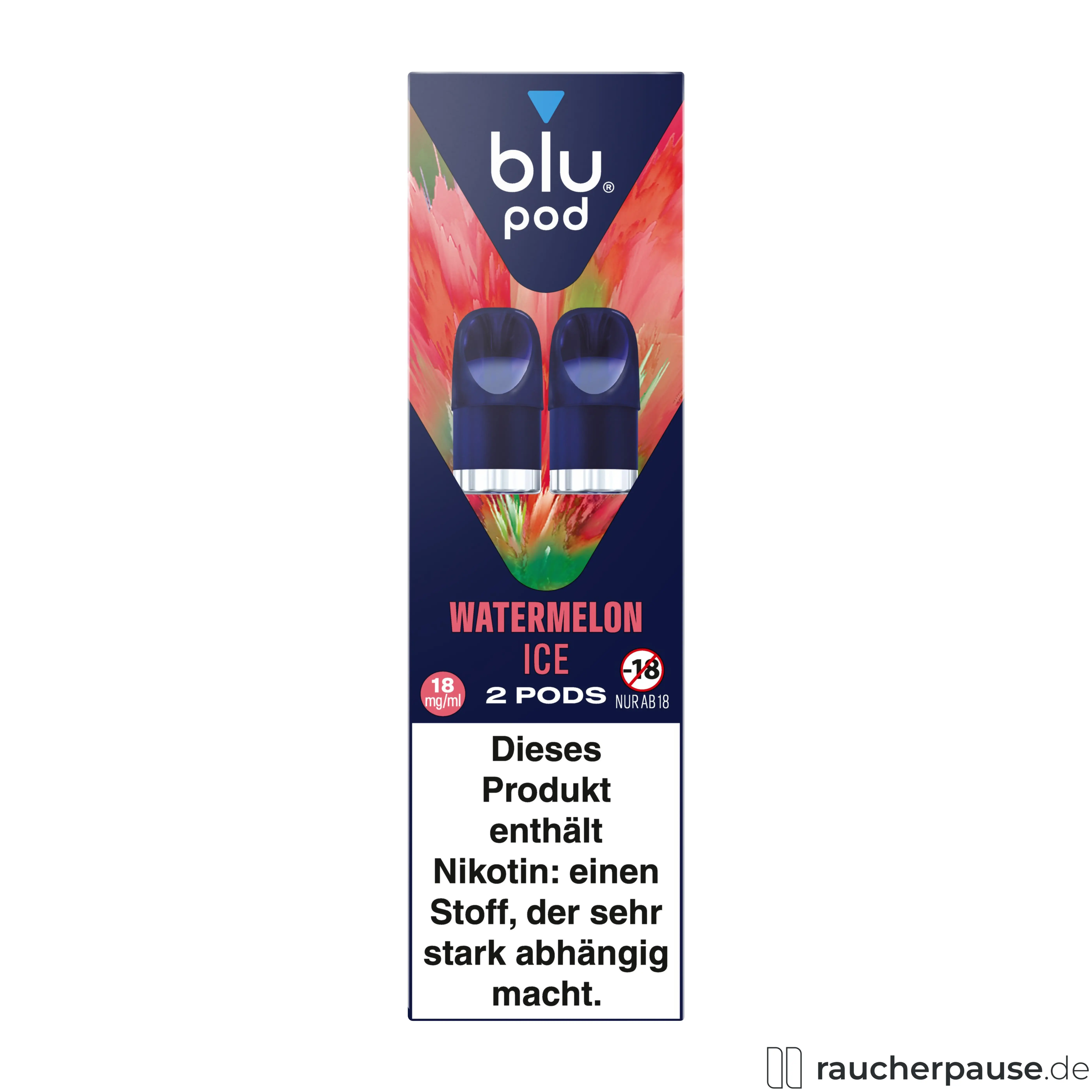 Blu Pod Watermelon Ice 18mg/ml Nikotin | 2 Pods | Kompatibel mit Blu Bar Kit E-Zigarette