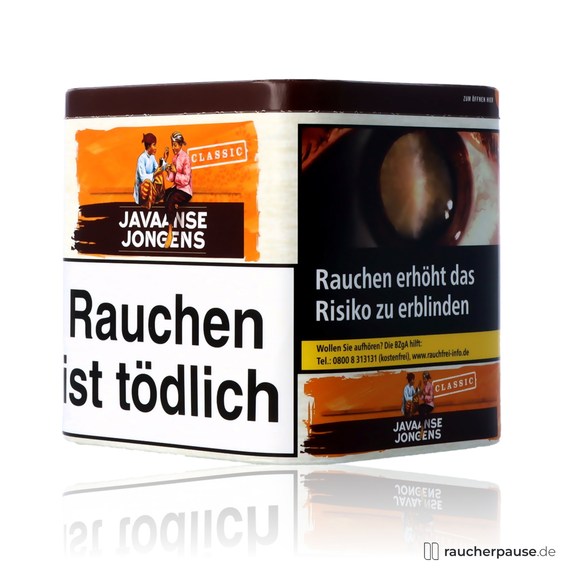 javaanse jongens classic drehtabak 70g dose ohne aromazusaetze , packshot hinterseite