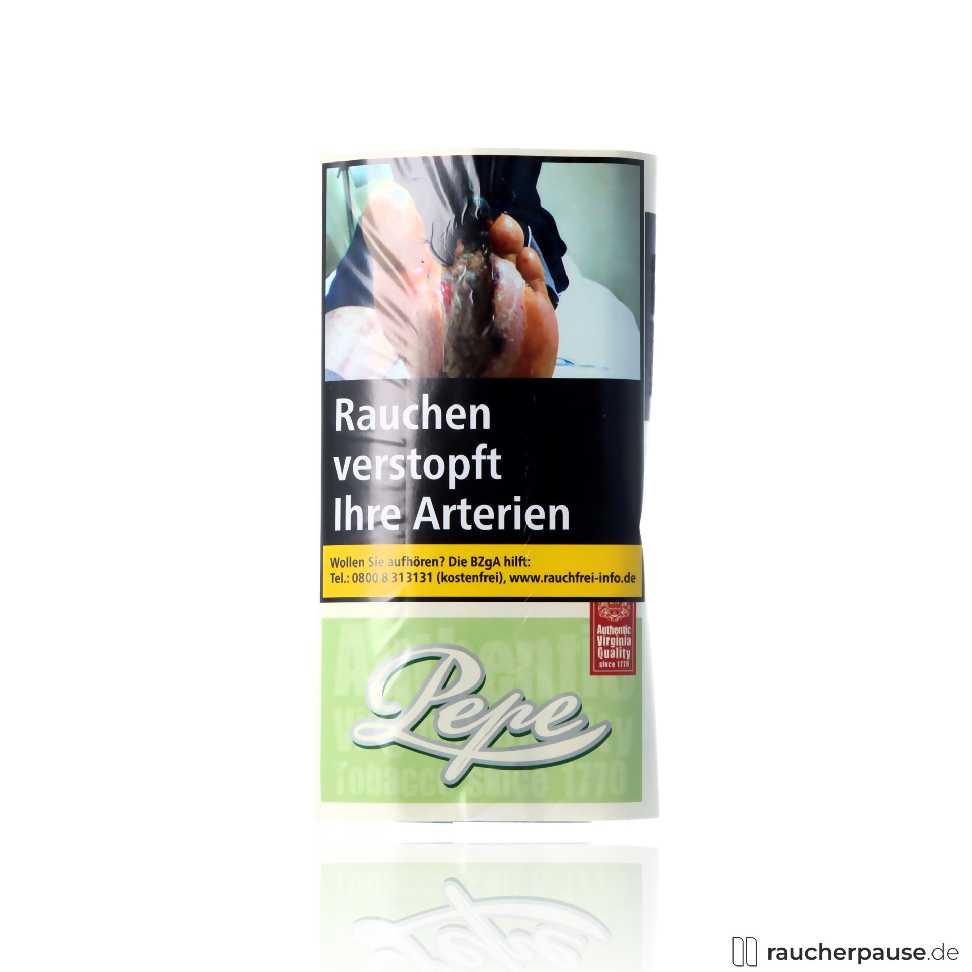 Pepe Bright Green Tabak | 30g Pouch | 100% Virginia | Ohne Zusatzstoffe