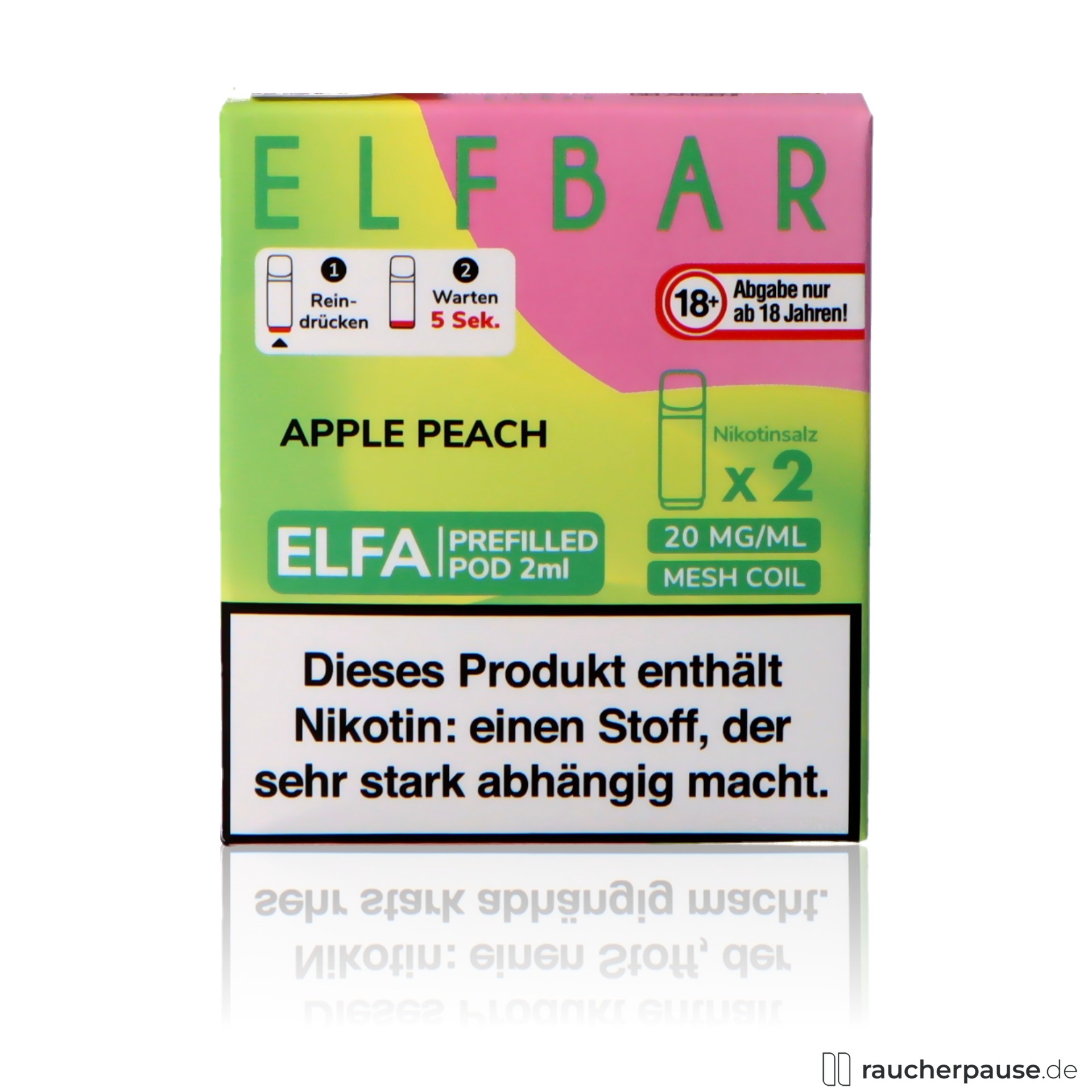elfbar, elf bar elfa prefilled pods apple peach ml nikotin , packshot hinterseite