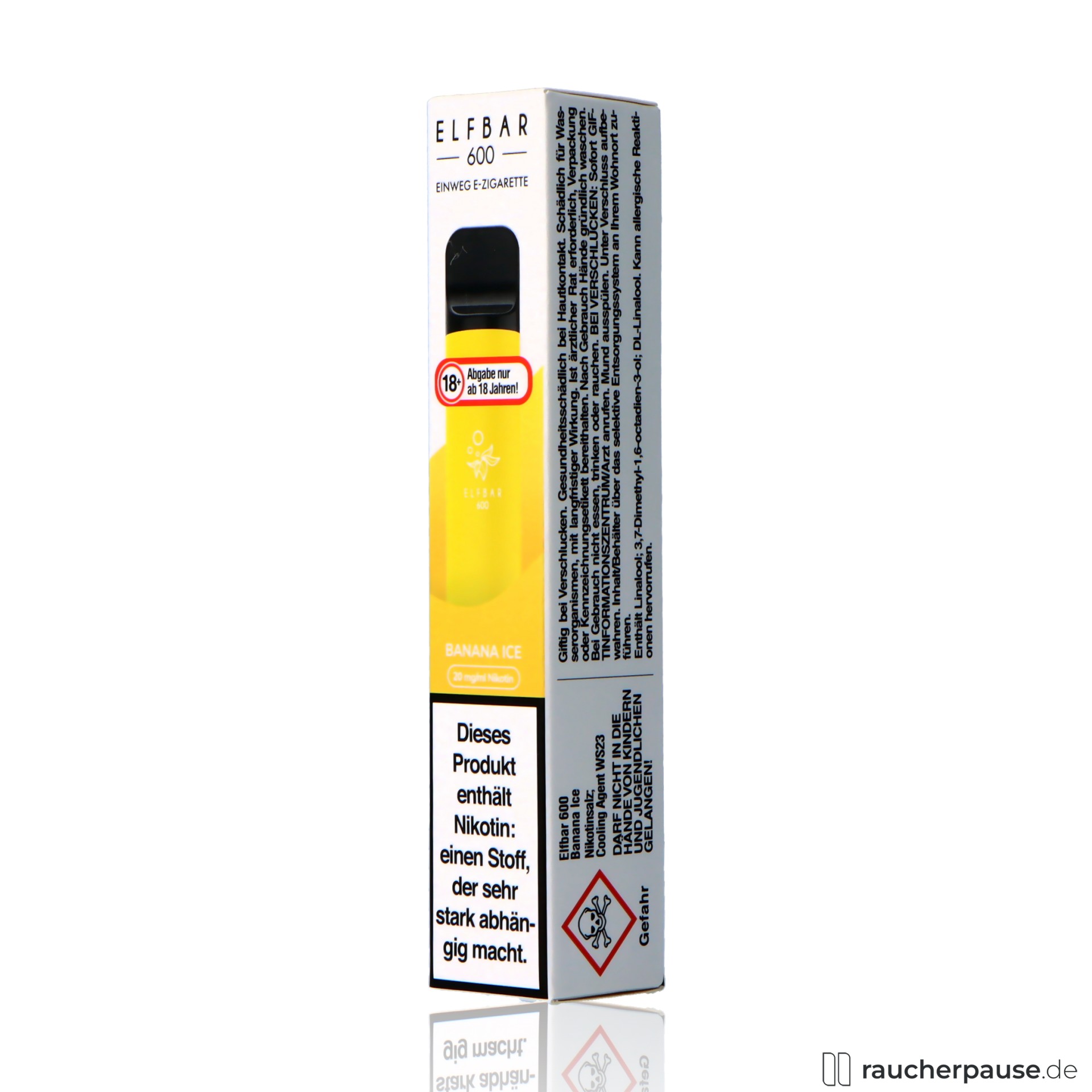 elfbar, elfbar e shisha ice ml nikotin einweg e zigarette banane ice , packshot hinterseite