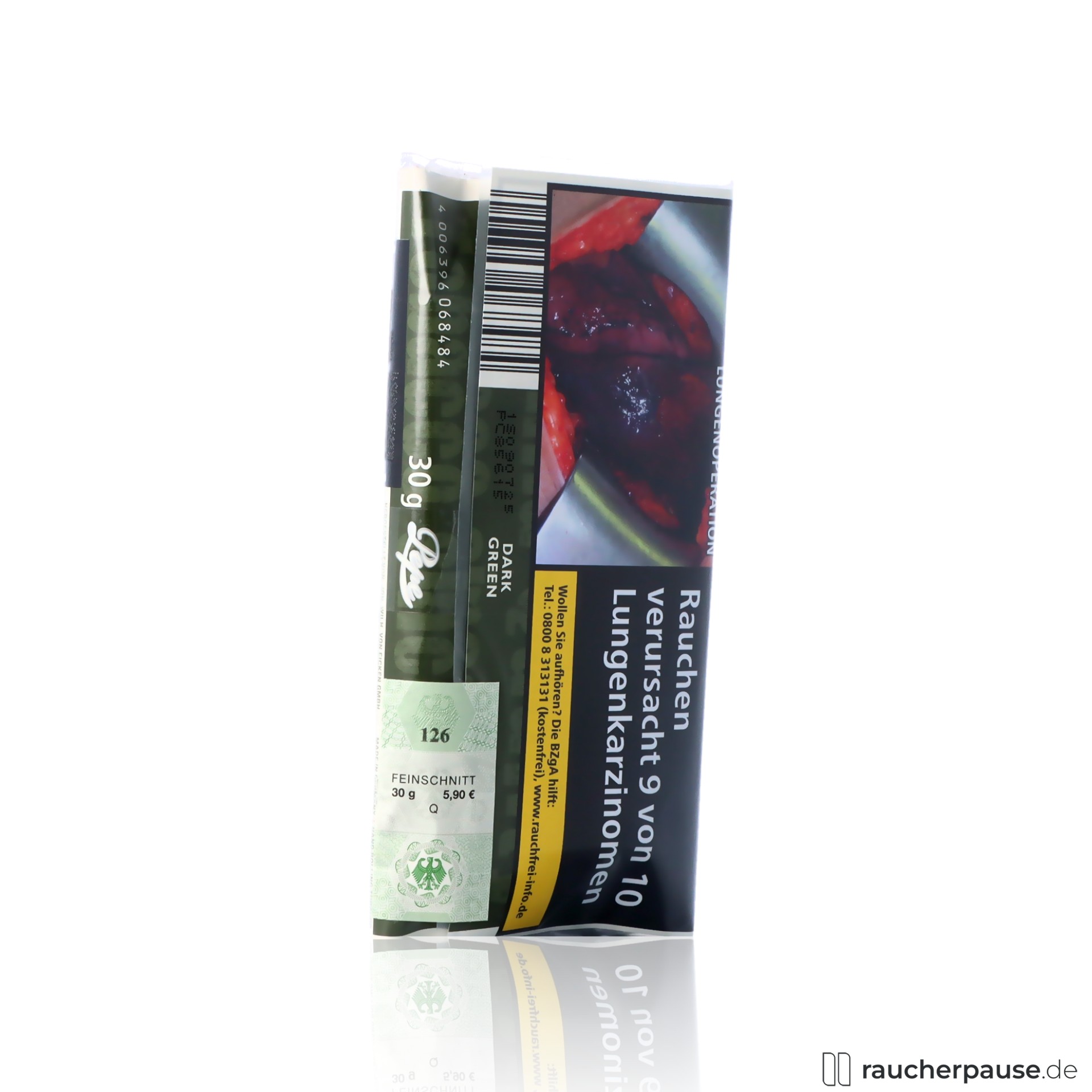 dark green tabak 30g pouch virginia ohne zusatzstoffe , packshot hinterseite