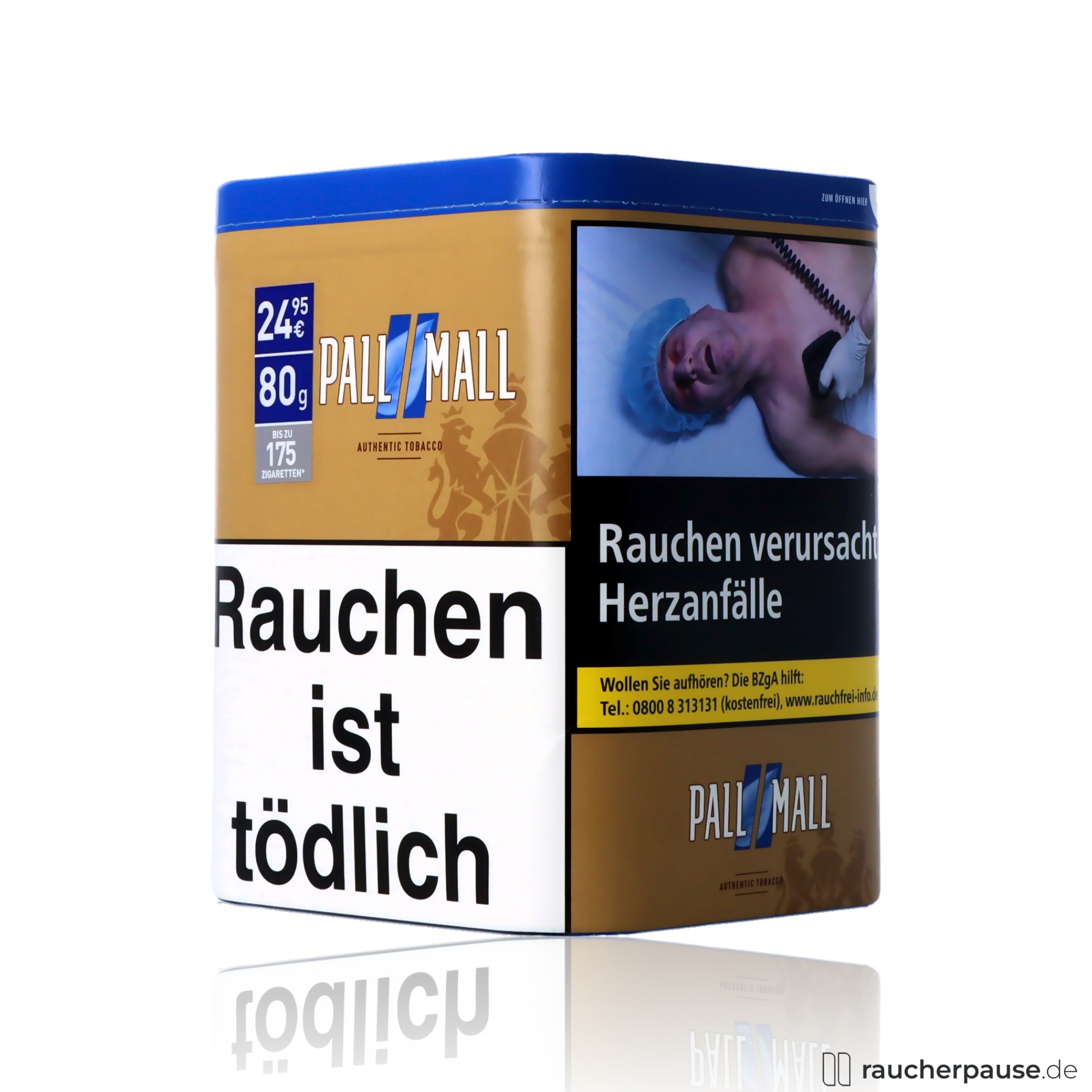 pall mall authentic blau xl volumentabak 80g dose ohne aromazusaetze , packshot seitlich