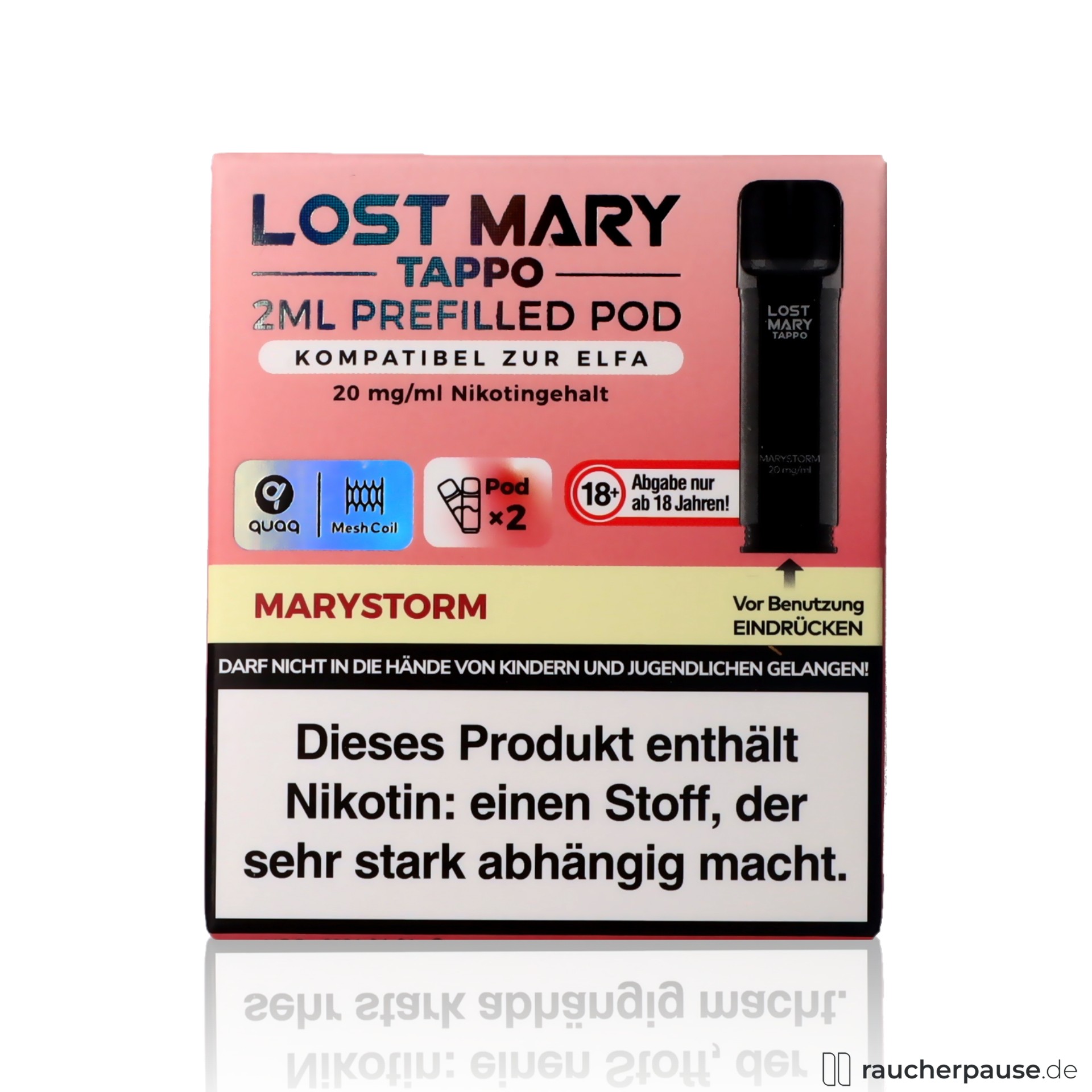 Lost Mary Tappo Marystorm Pods | 20mg Nikotin | 2x2ml Energydrink Aroma lost mary, lost mary tappo marystorm prefilled pods energydrink aroma nikotinsalz quaqu mesh coil , packshot seitlich