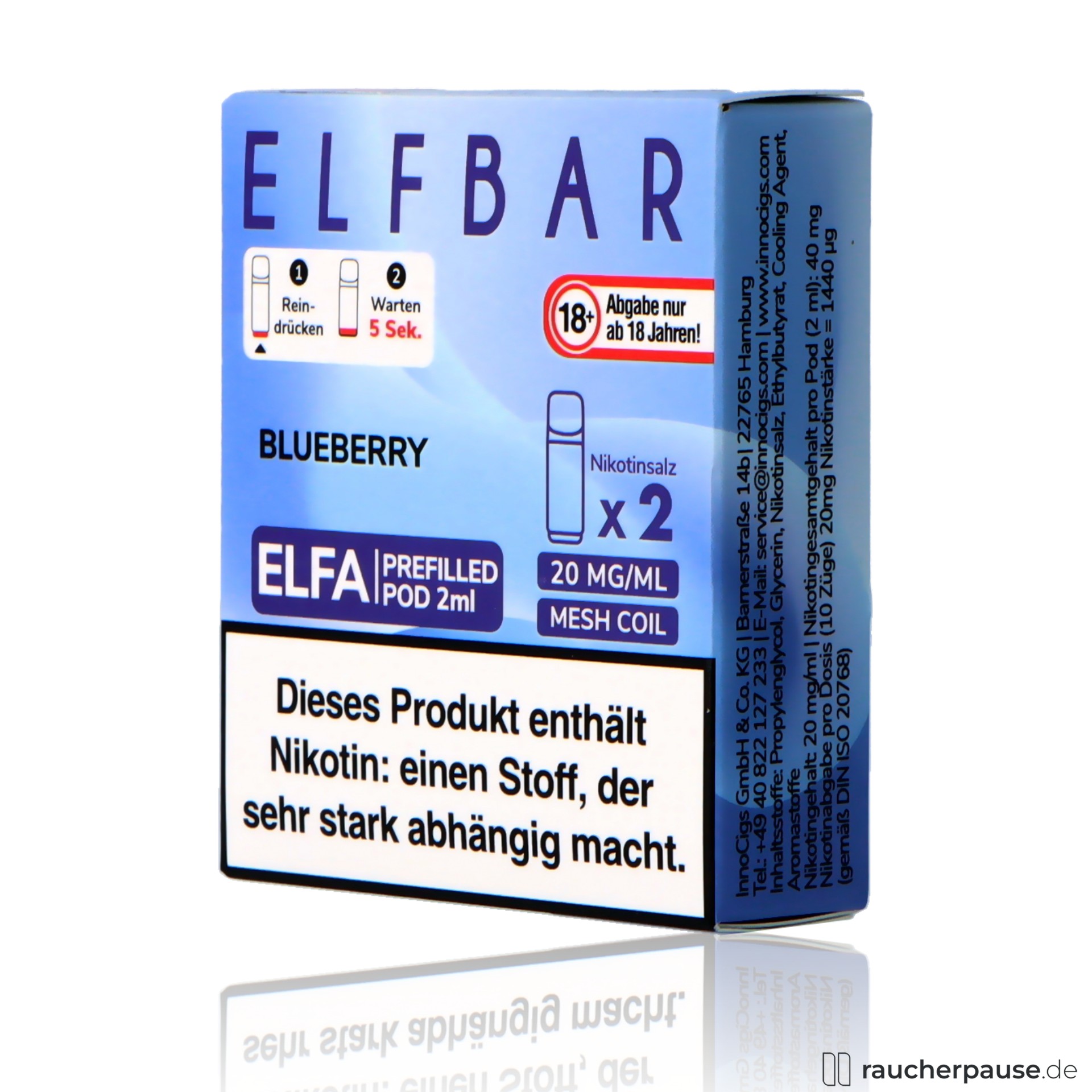 elfbar, elf bar elfa prefilled pods blueberry ml nikotin, packshot vorderseite