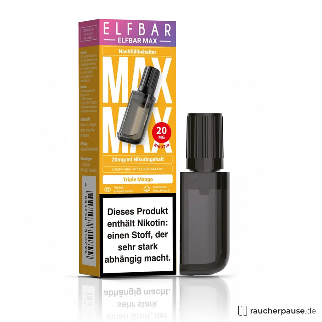 Elfbar MAX Pods - Triple Mango Intensiv | 10ml | 3000 Züge | Tropische Mango-Aromen für ELFBAR MAX Kit