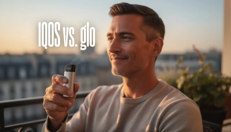 Mann der auf einer Dachterasse eine E-Zigarette raucht