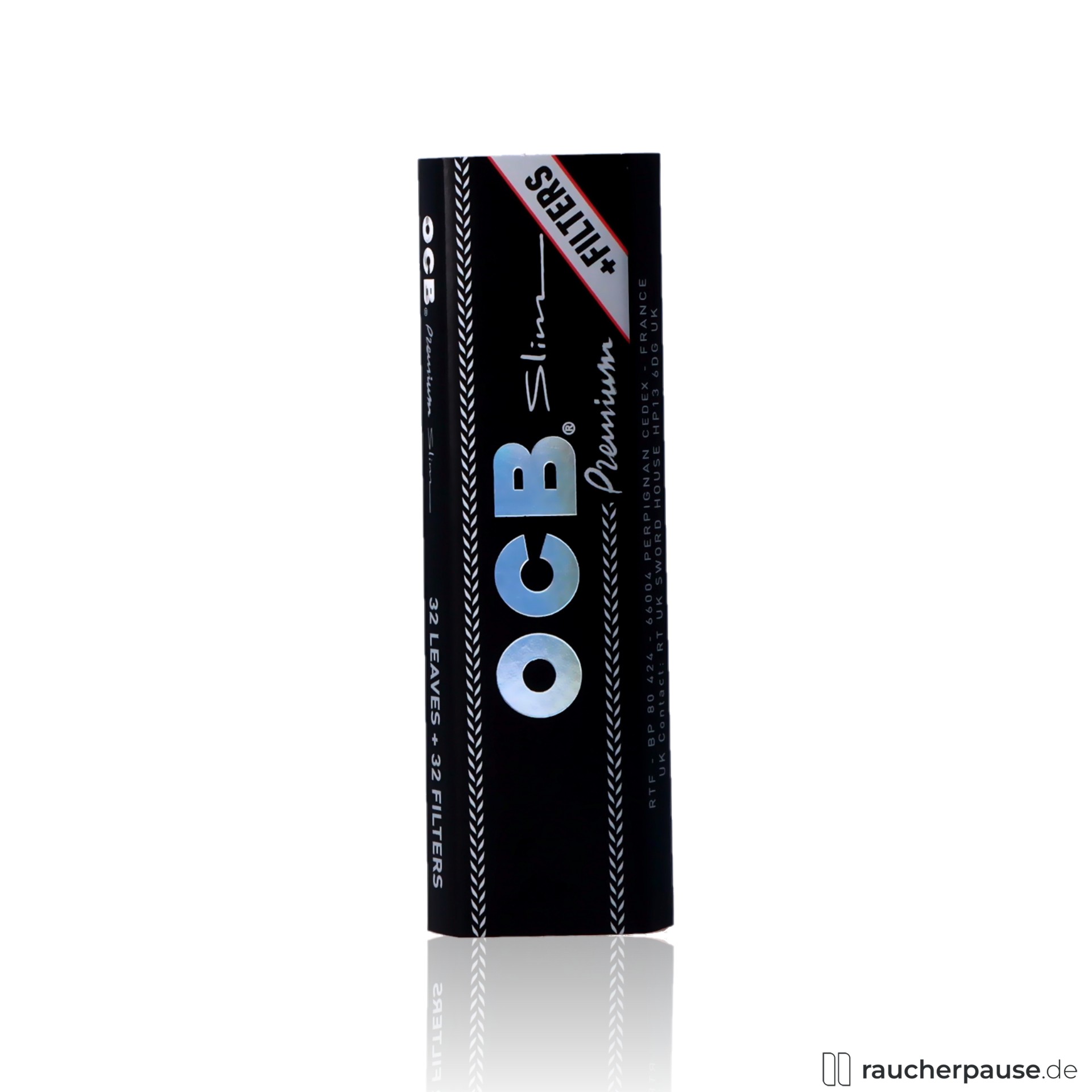 OCB Schwarz Premium Long Slim | 32 Blättchen + 32 Filtertips | Extra dünn & geschmacksneutral