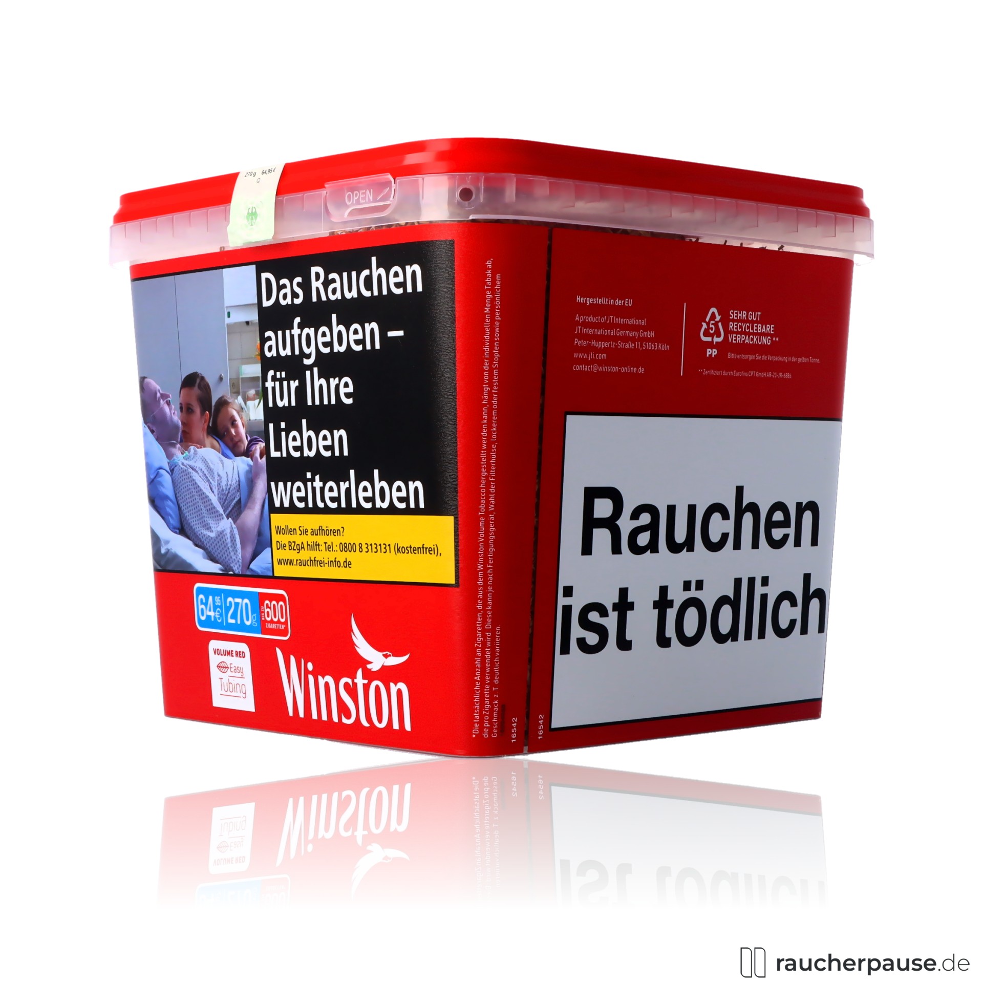 winston titan red volumentabak eimer wuerziges aroma american blend , packshot seitlich