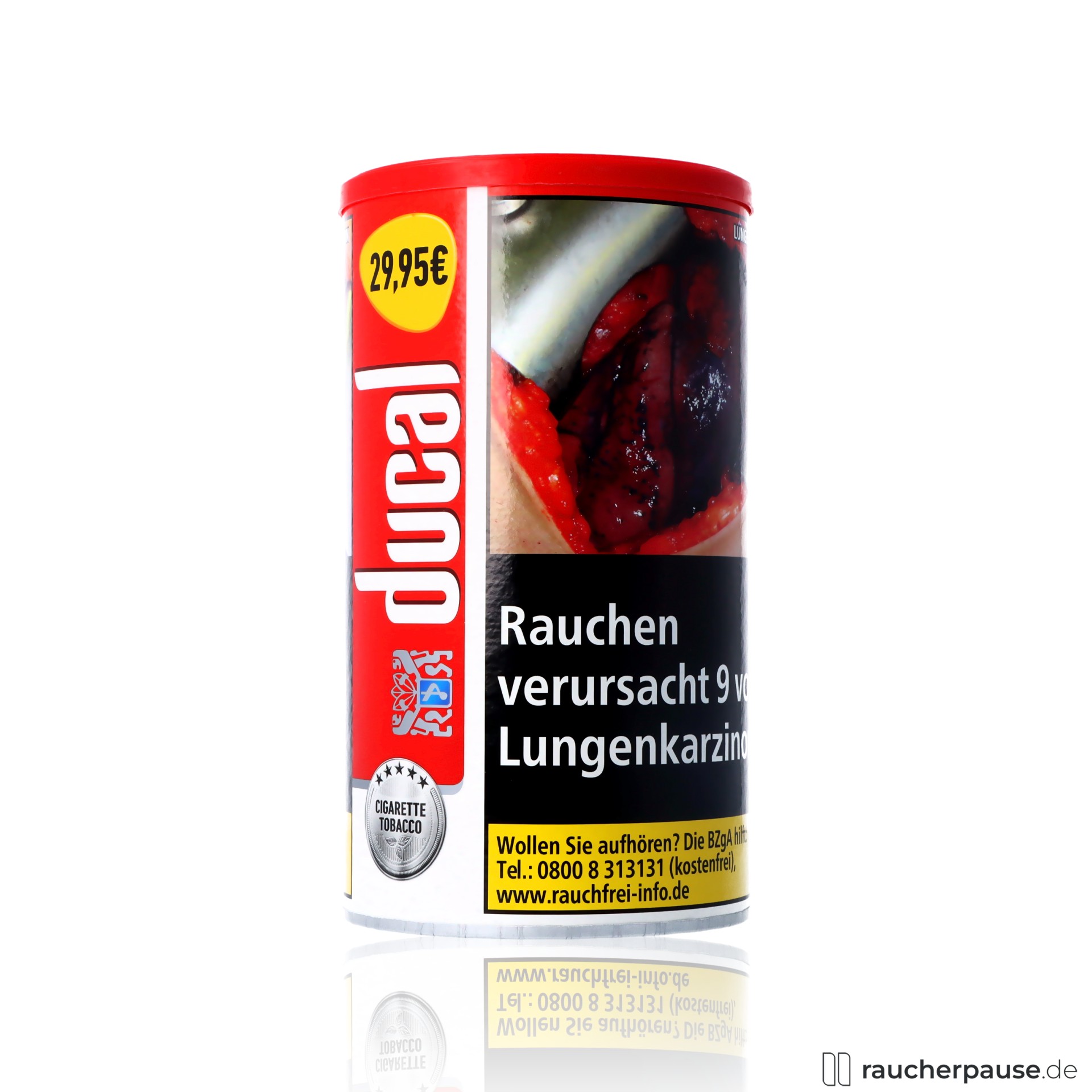 ducal red feinschnitt tabak dose kraeftig wuerzig aroma , packshot seitlich