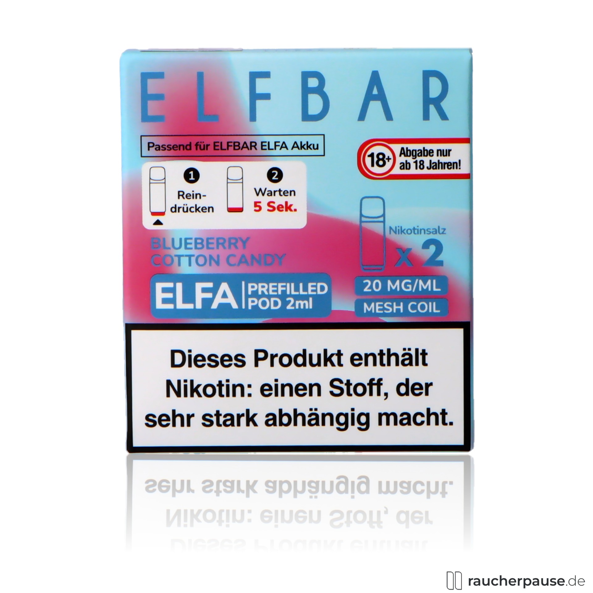elfbar, elf bar elfa prefilled pods blueberry cotton candy ml nikotin, packshot vorderseite