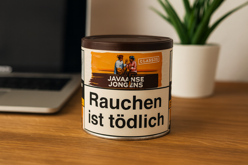 javaanse Jongens Tabak Dose auf einem Holzschreibtisch