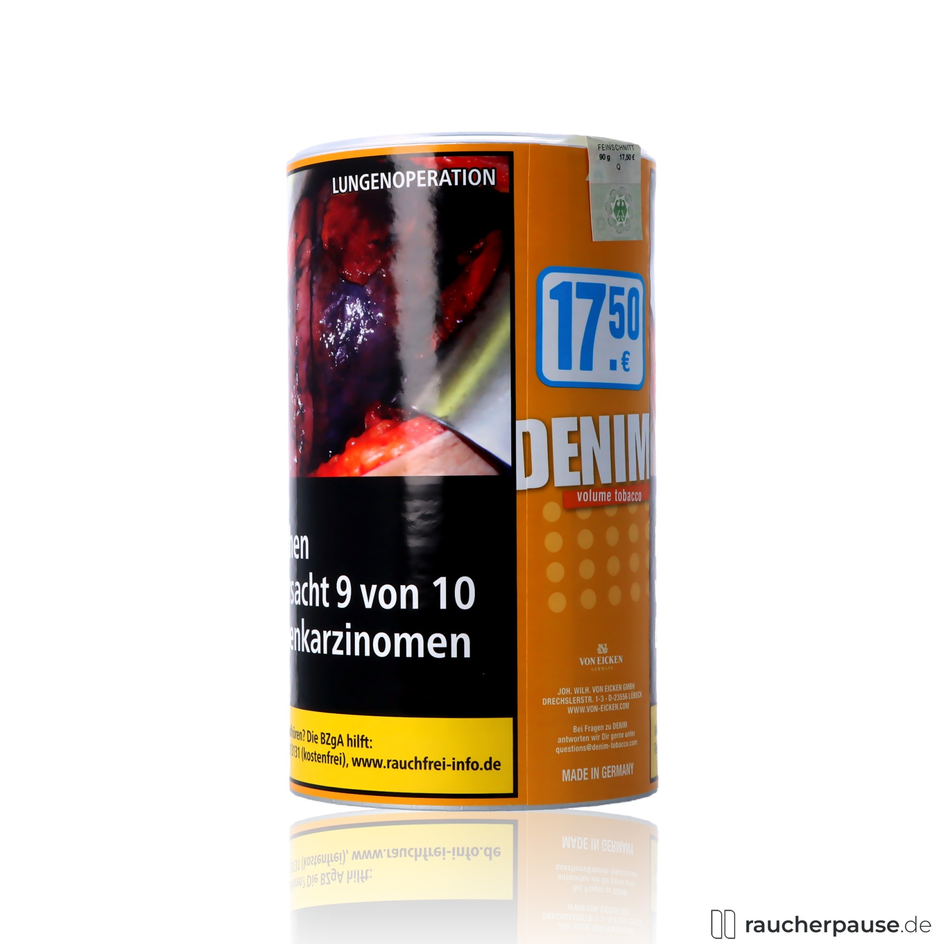 denim volumentabak xxl 90g dose virginia burley aroma , packshot vorderseite